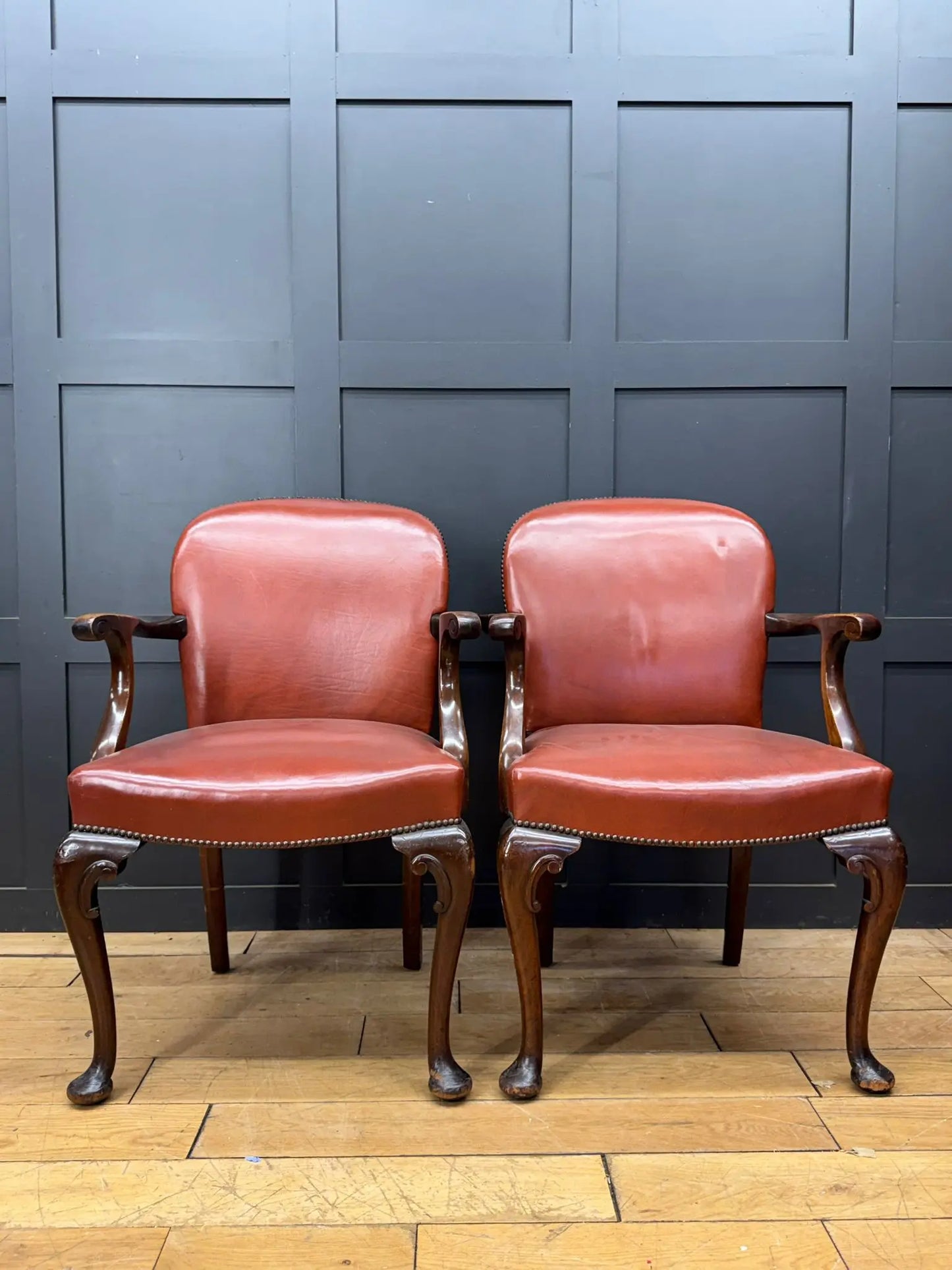 Antique Pair Of Gainsborough Style Mahogany Armchairs Desk Study Carver Chairs RUSTIC WAREHOUSE NORFOLK