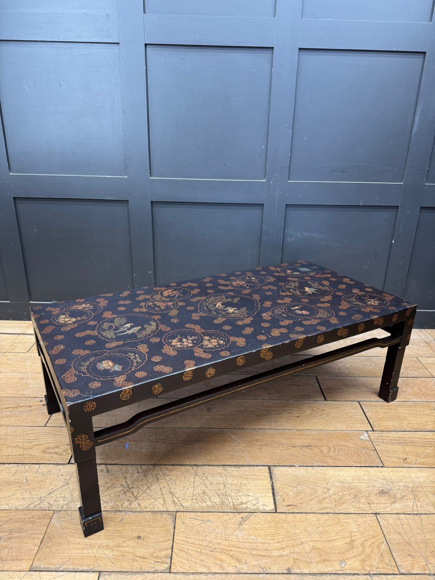 Chinese Black Lacquer Kang Coffee Table Low Oriental Table 110cm