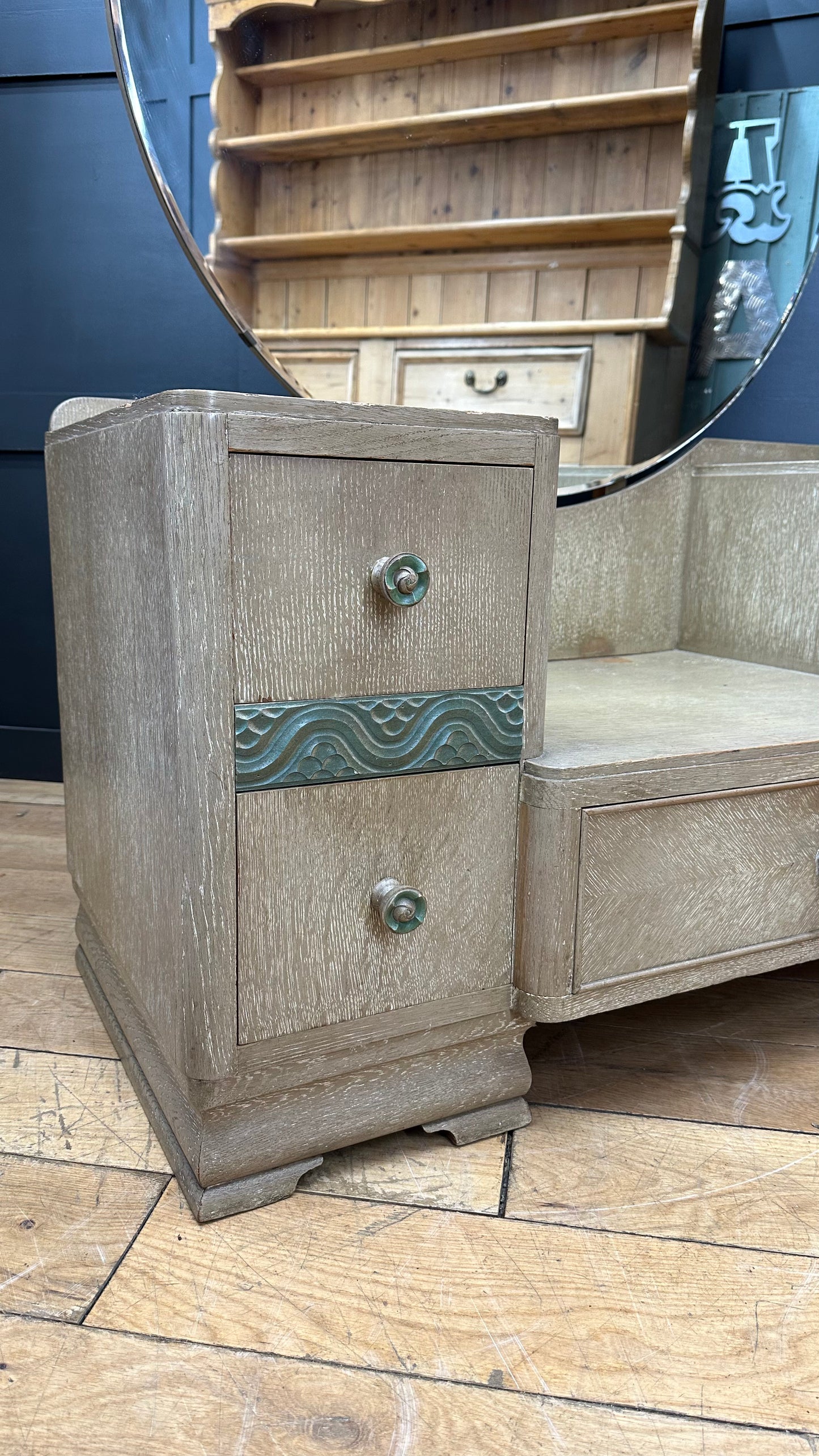 Antique Limed Oak Dressing Table / Art Deco  / Chest of Drawers /Bedroom Dresser