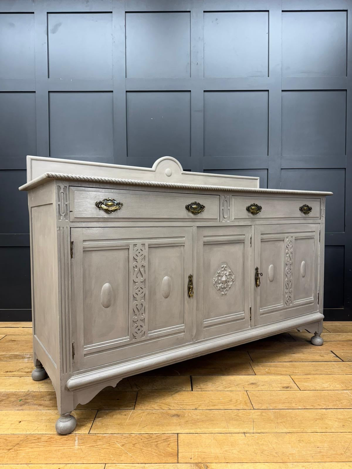 Large Painted Sideboard Cupboard with Drawers – Grey Storage Unit / TV Cabinet