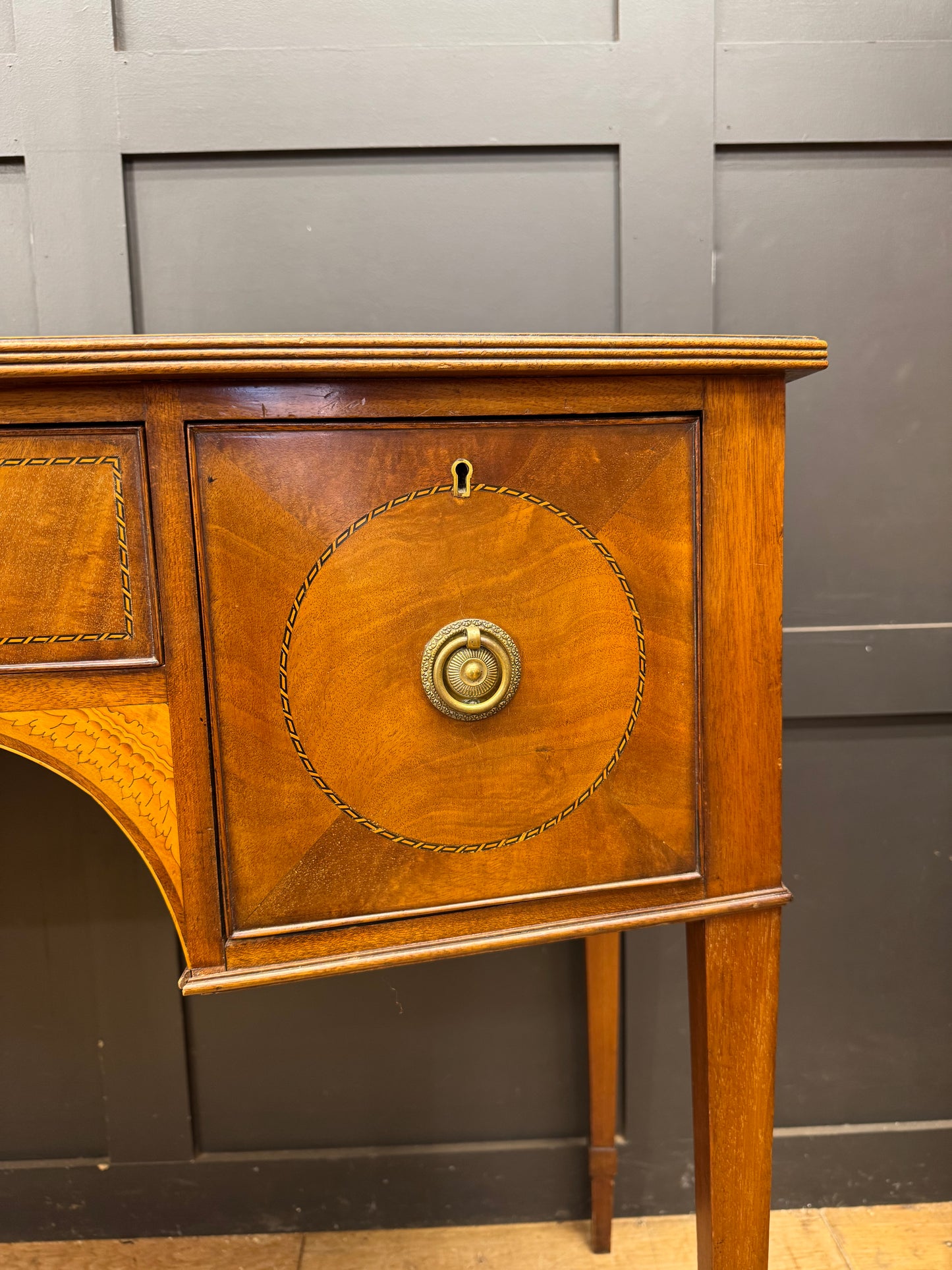 Edwardian Mahogany Bowfront Sideboard Console Table Inlaid 3 Drawer