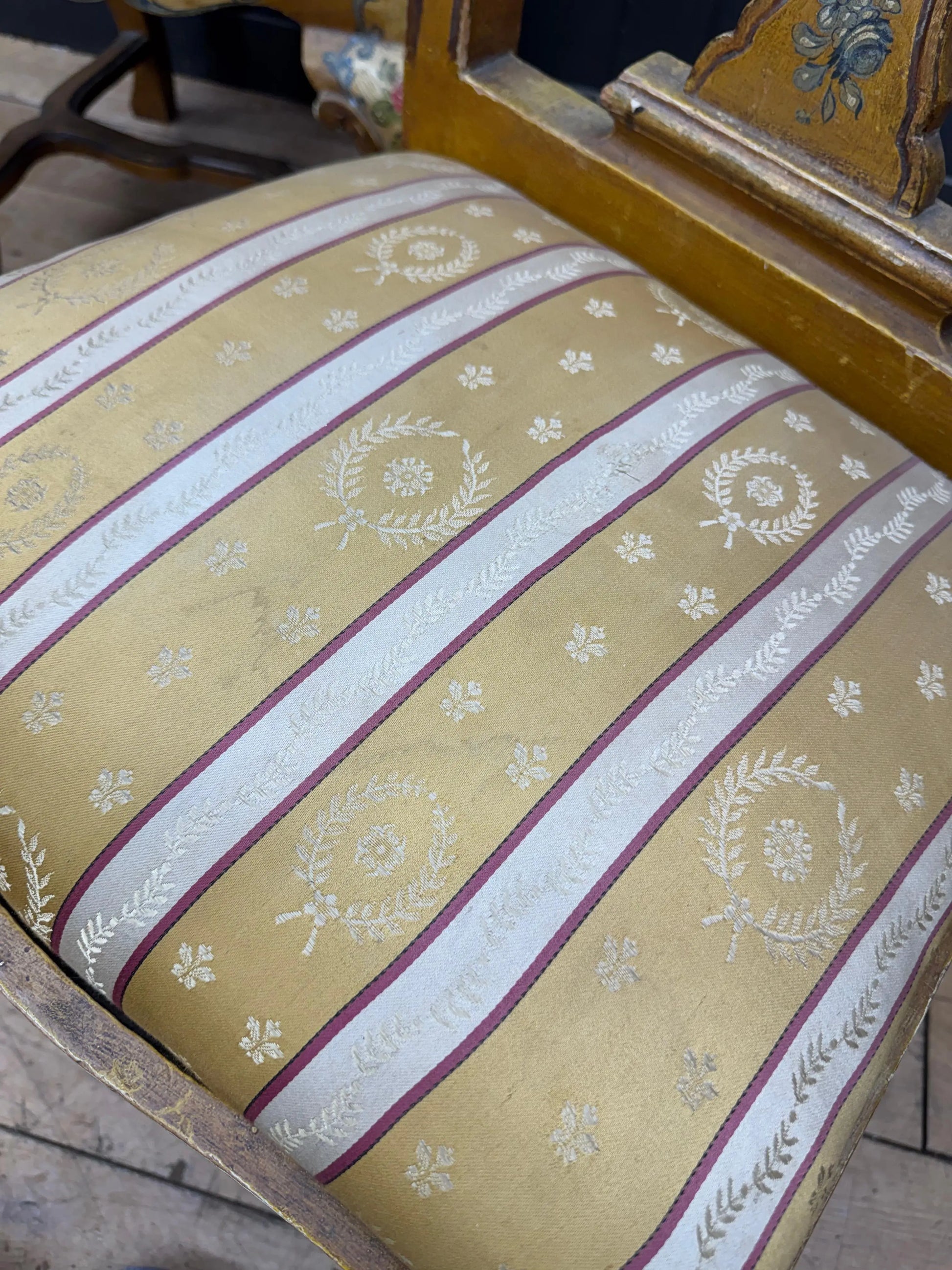 Antique Pair Italian Polychrome Painted Dining Chairs Accent Chairs Venetian RUSTIC WAREHOUSE NORFOLK