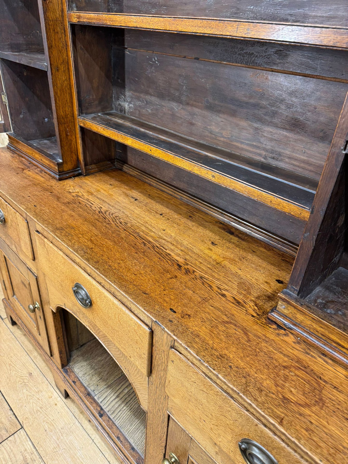 19th Century Provincial Oak Welsh Dresser –Glazed Cabinets Plate Racks Cupboard