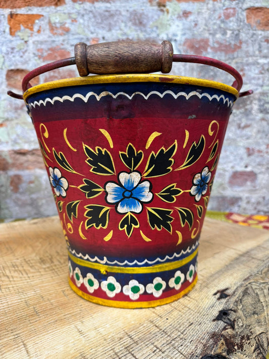 Vintage Painted Bucket / Plant Pot / Hand Painted /Herb Planter / Narrowboat Art
