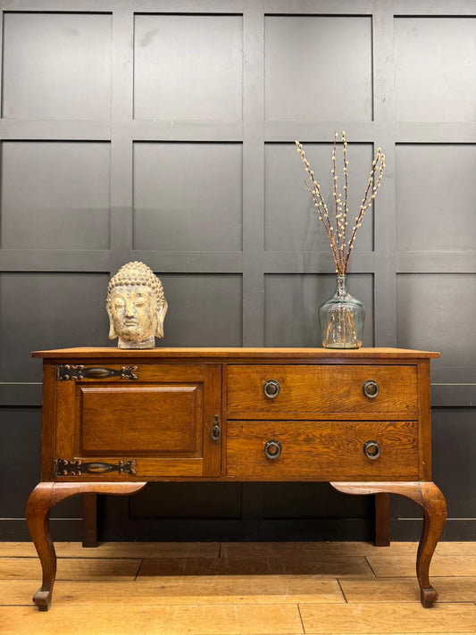 Arts & Crafts Oak Sideboard Dresser Base with Drawers and Cupboard