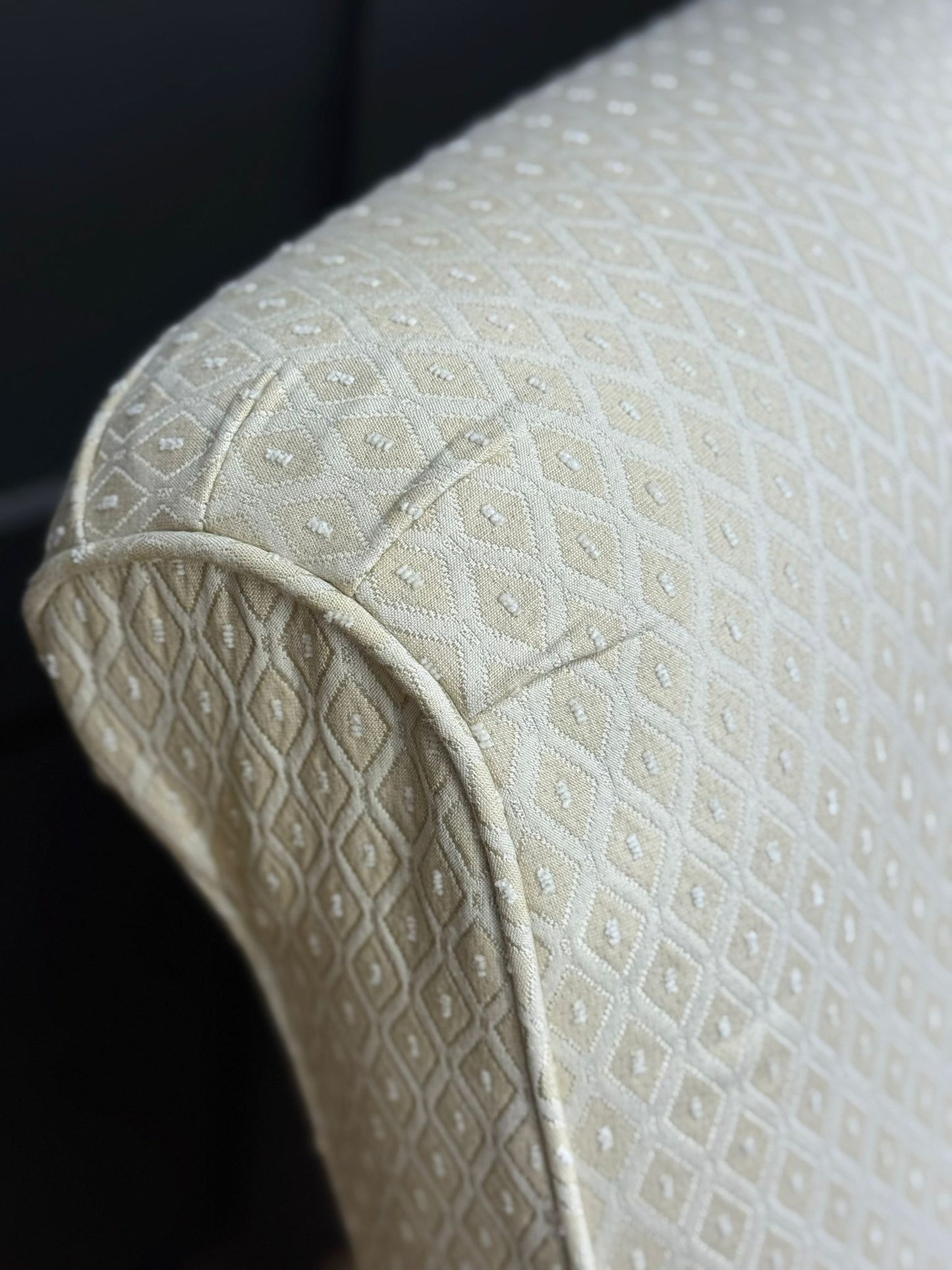 Pair of Contemporary Cream Upholstered Armchairs – Brass Castors /Lounge Chairs