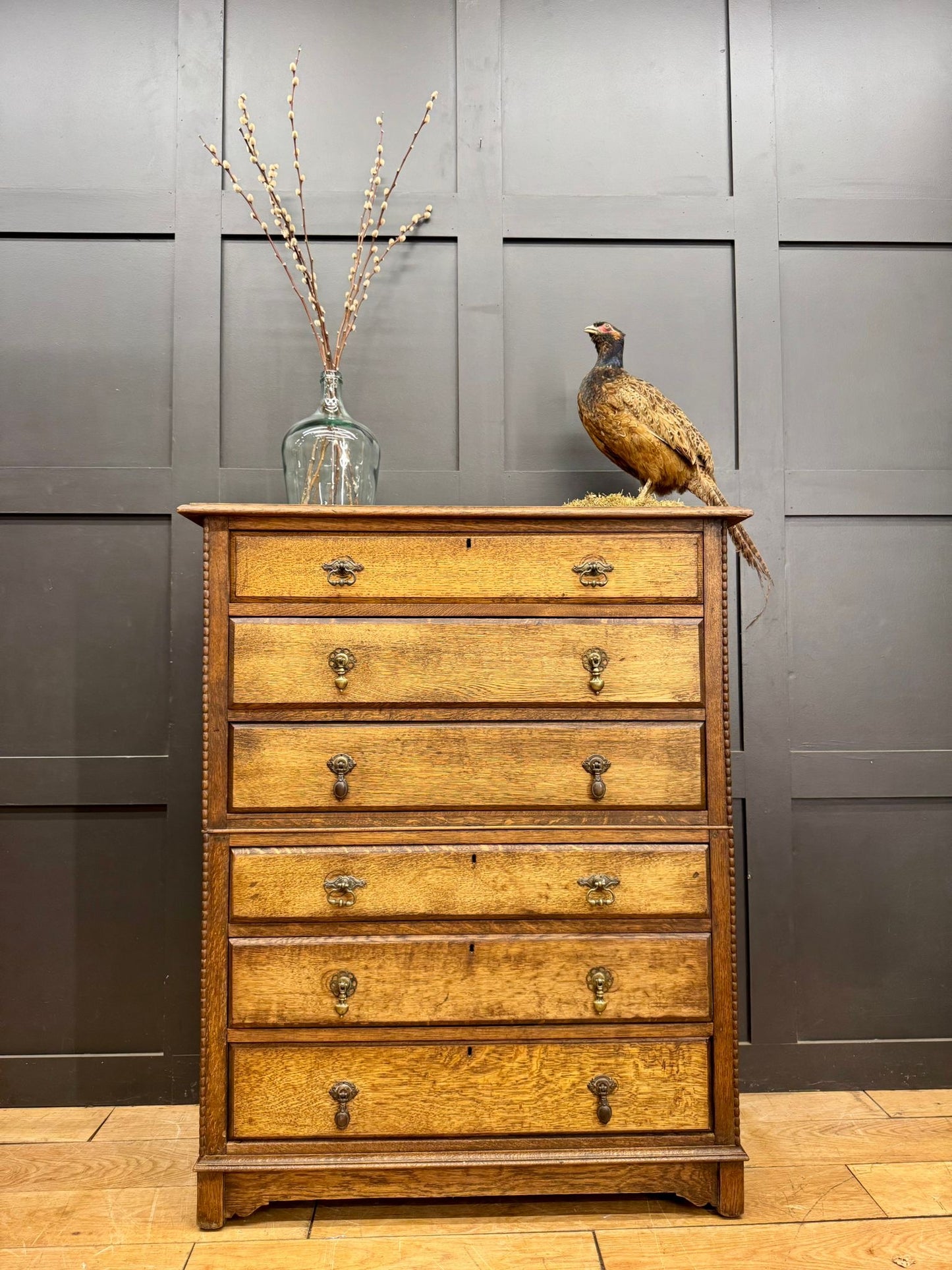 Antique Tiger Oak Chest of Drawers – Farmhouse, Rustic Bedroom, Hallway Storage