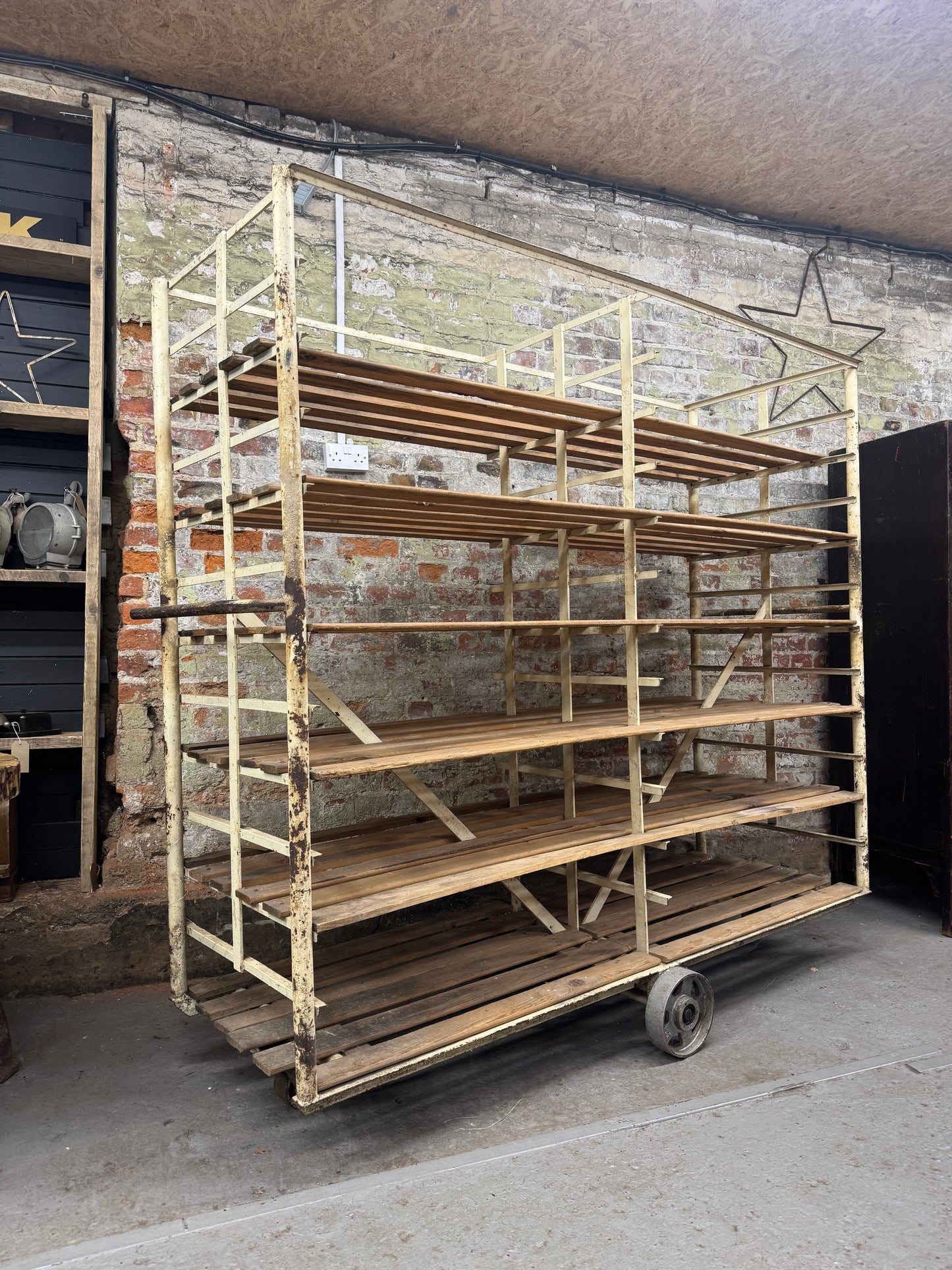 Large Vintage French Bakery Rack – Industrial Shop Display Shelving