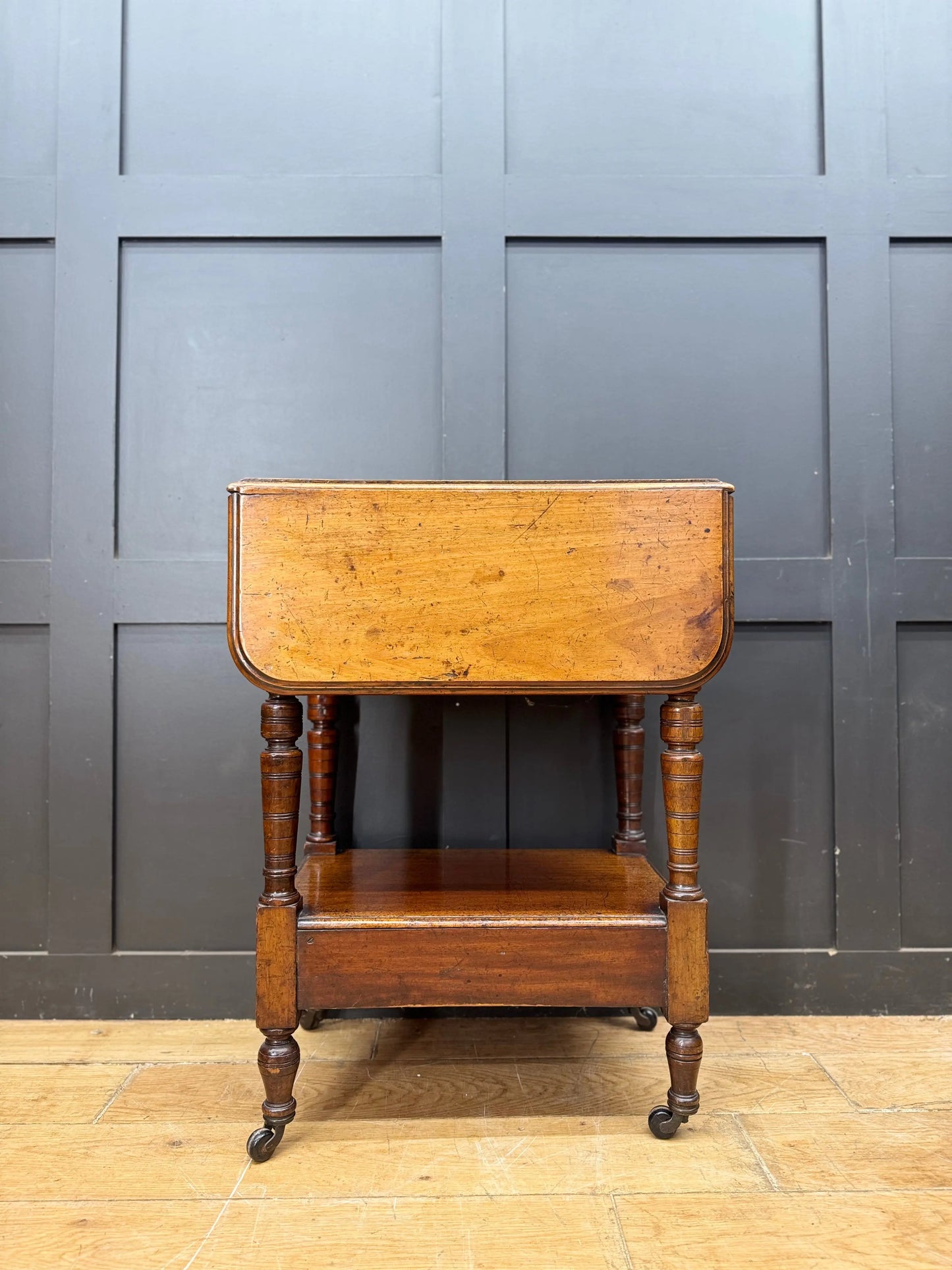 Regency Mahogany and Walnut Drop Leaf Side Lamp Table with Three Drawers