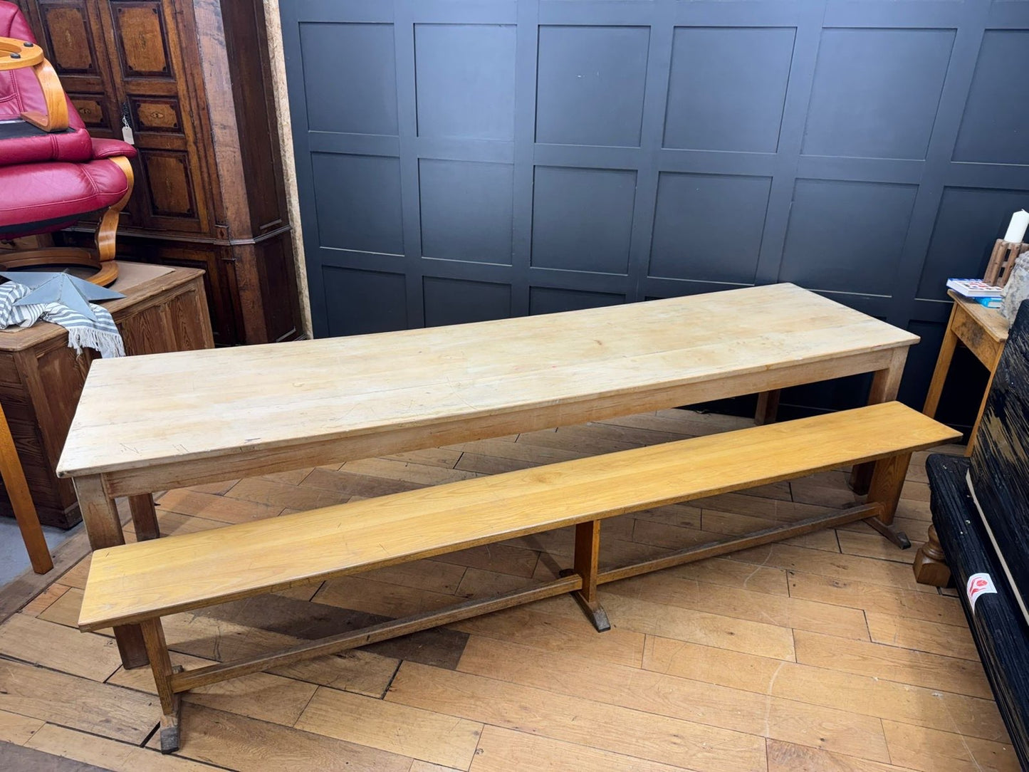 Vintage LARGE Beech Dining Table /  Long Kitchen Table / School Science Art