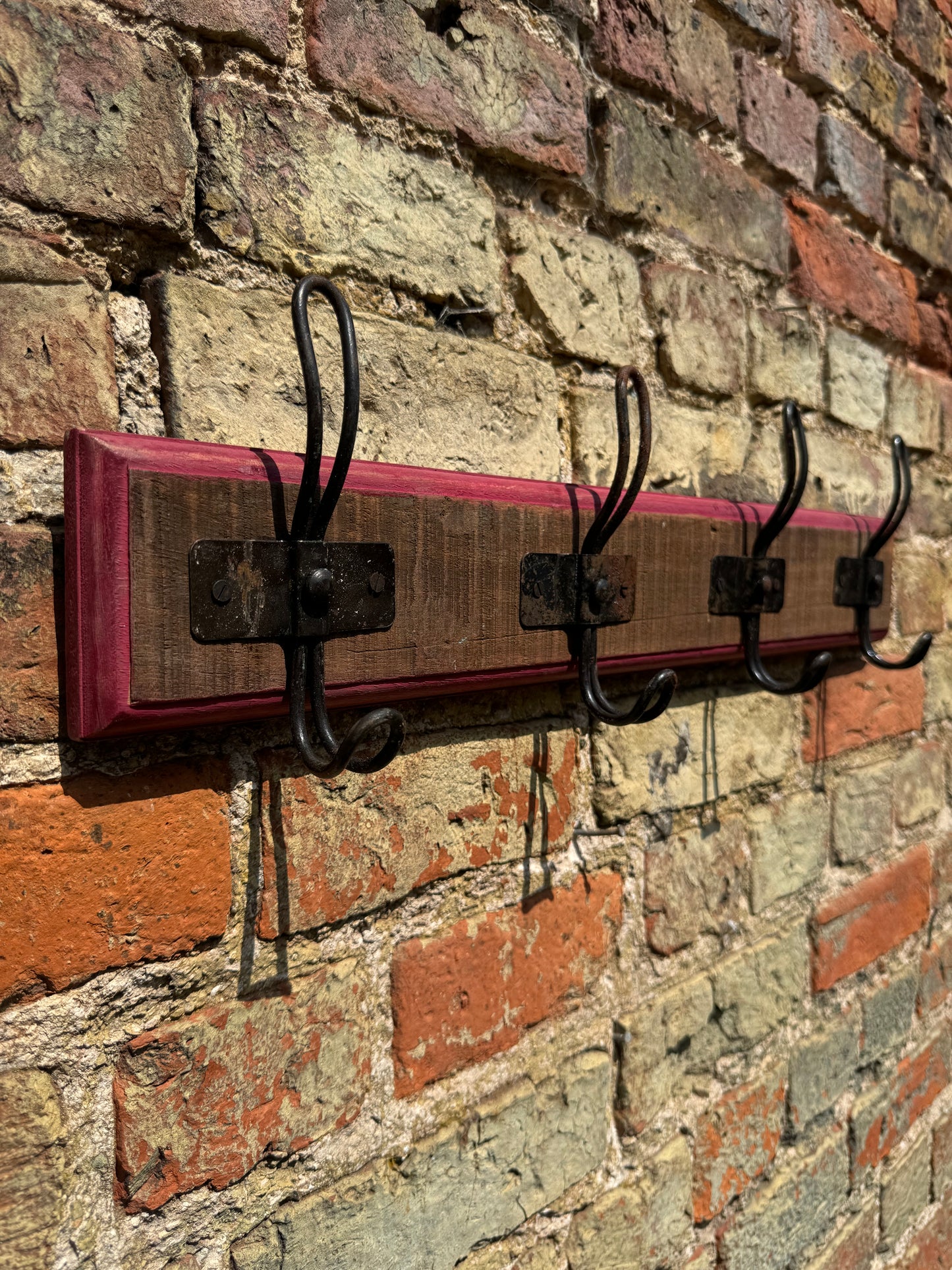 Reclaimed Wooden Coat Hooks / Vintage Rustic Coat Pegs / 4 Hook Coat Hat Rack J