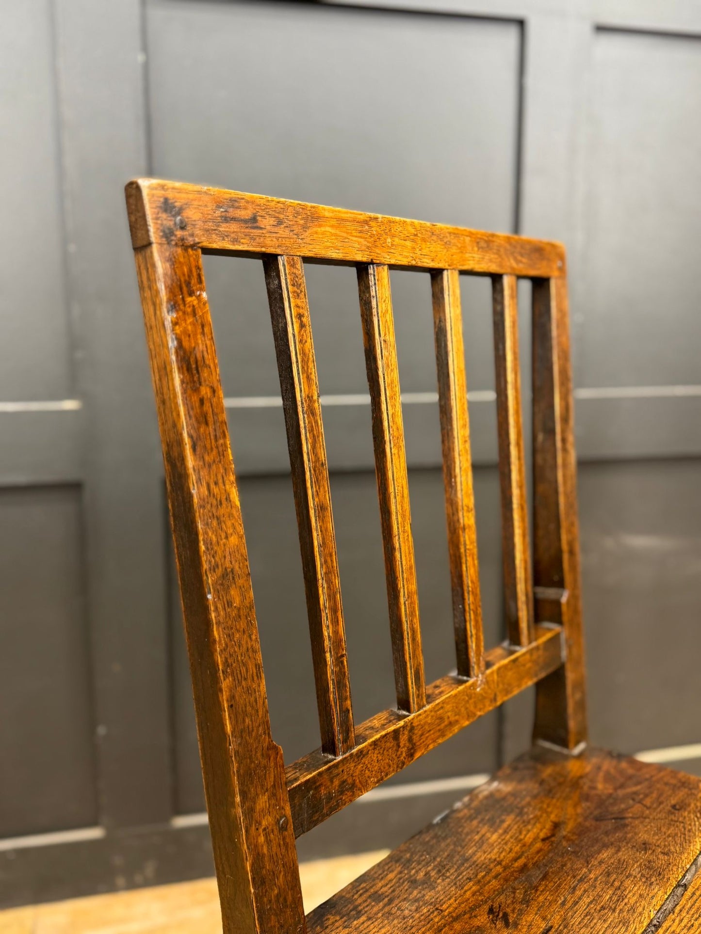 Antique Victorian Oak Slat Back Chair Country Primitive Kitchen Hall