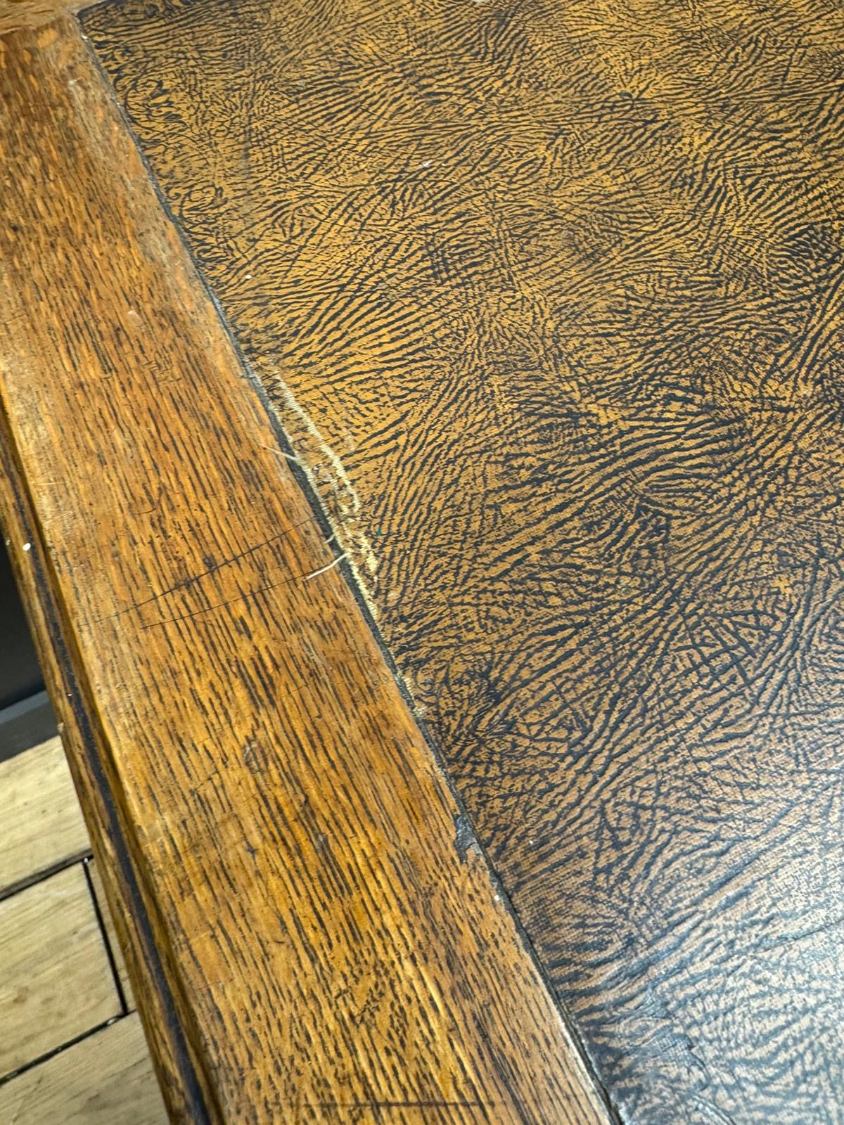 Antique Oak Leather Top Writing Desk /Console Table With Drawers