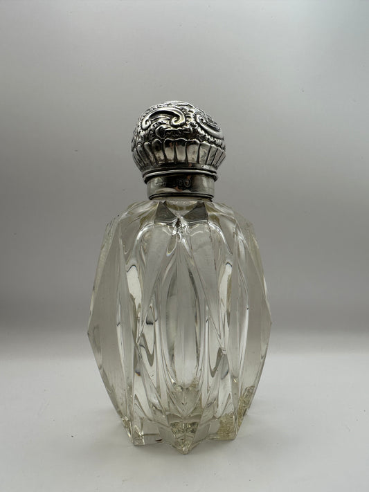 Antique Victorian Silver Topped Cut Glass Scent Bottle/ Dressing Table Pot