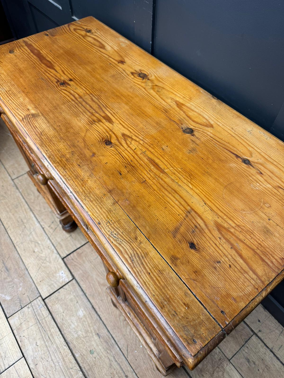 Antique Pine Pedestal Desk Dressing Table with Cupboards & Drawers