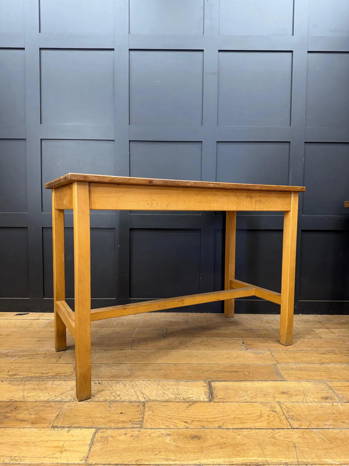 Vintage School Lab Bench Iroko Top Beech Frame Kitchen Island Prep Table Desk (A