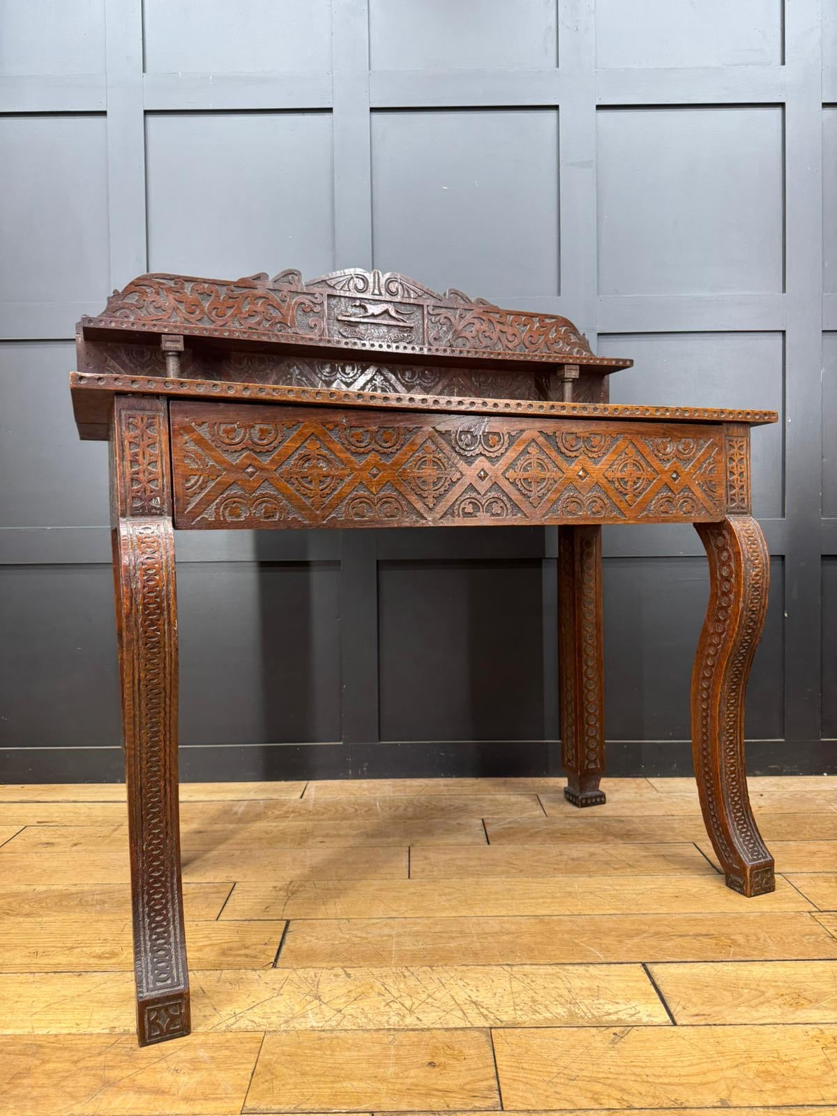 Antique Anglo-Indian Carved Oak Hall Table / Antique Console Side Table