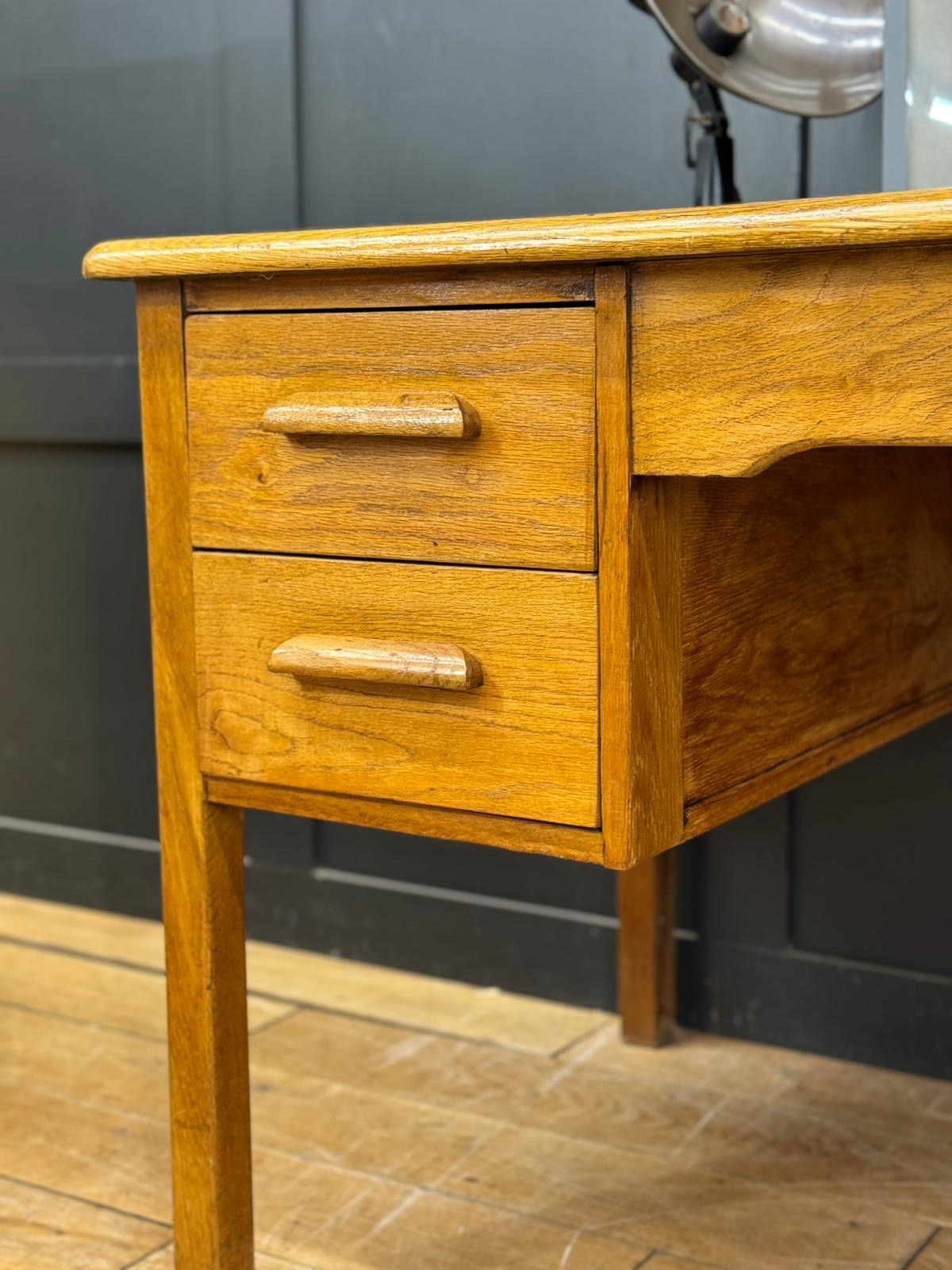 Vintage Abbess Oak Desk Twin Pedestal Writing Table Retro Office Furniture