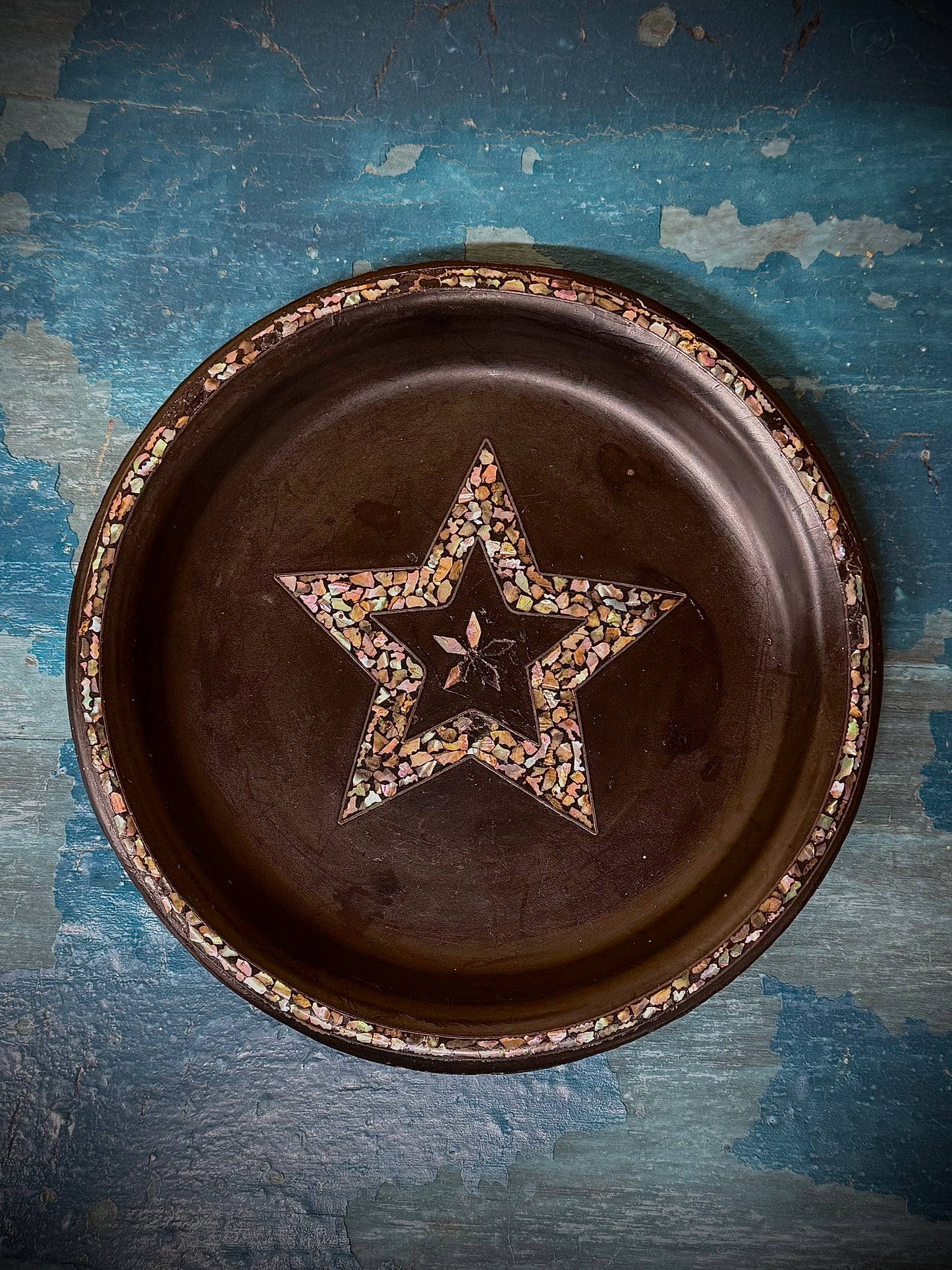 Antique 19th.C Papier-Mâché Lacquered Chinese Tray Plate Bowl Mother Of Pearl B