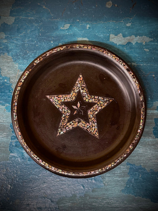 Antique 19th.C Papier-Mâché Lacquered Chinese Tray Plate Bowl Mother Of Pearl B