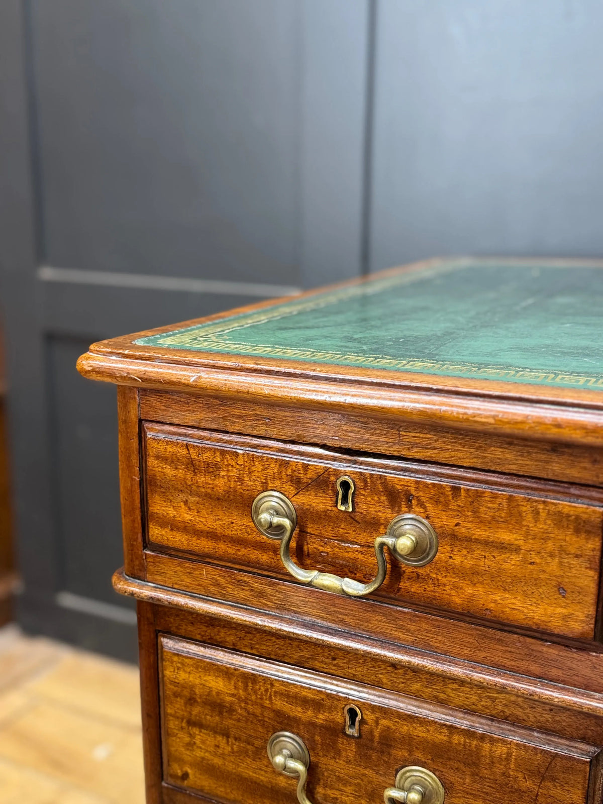 Antique Mahogany Twin Pedestal Writing Desk Green Leather Top Office Desk 19th.C