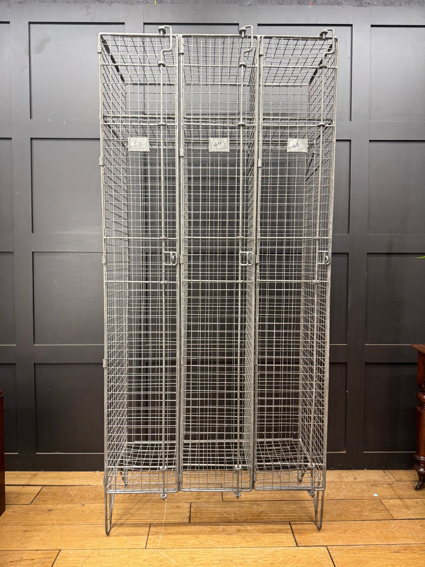 Industrial Vintage Wire Mesh Three Door Locker Storage Cabinet Cage Wardrobe