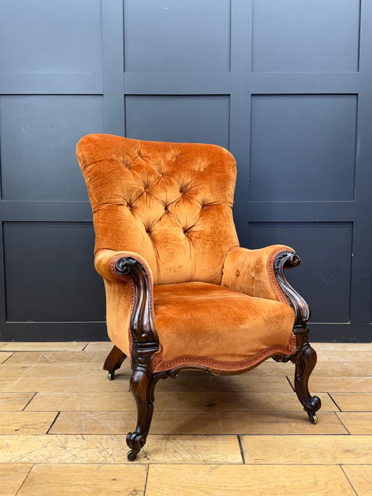 Antique Rosewood Armchair Button Back Chair Bedroom Occasional Lounge Parlour