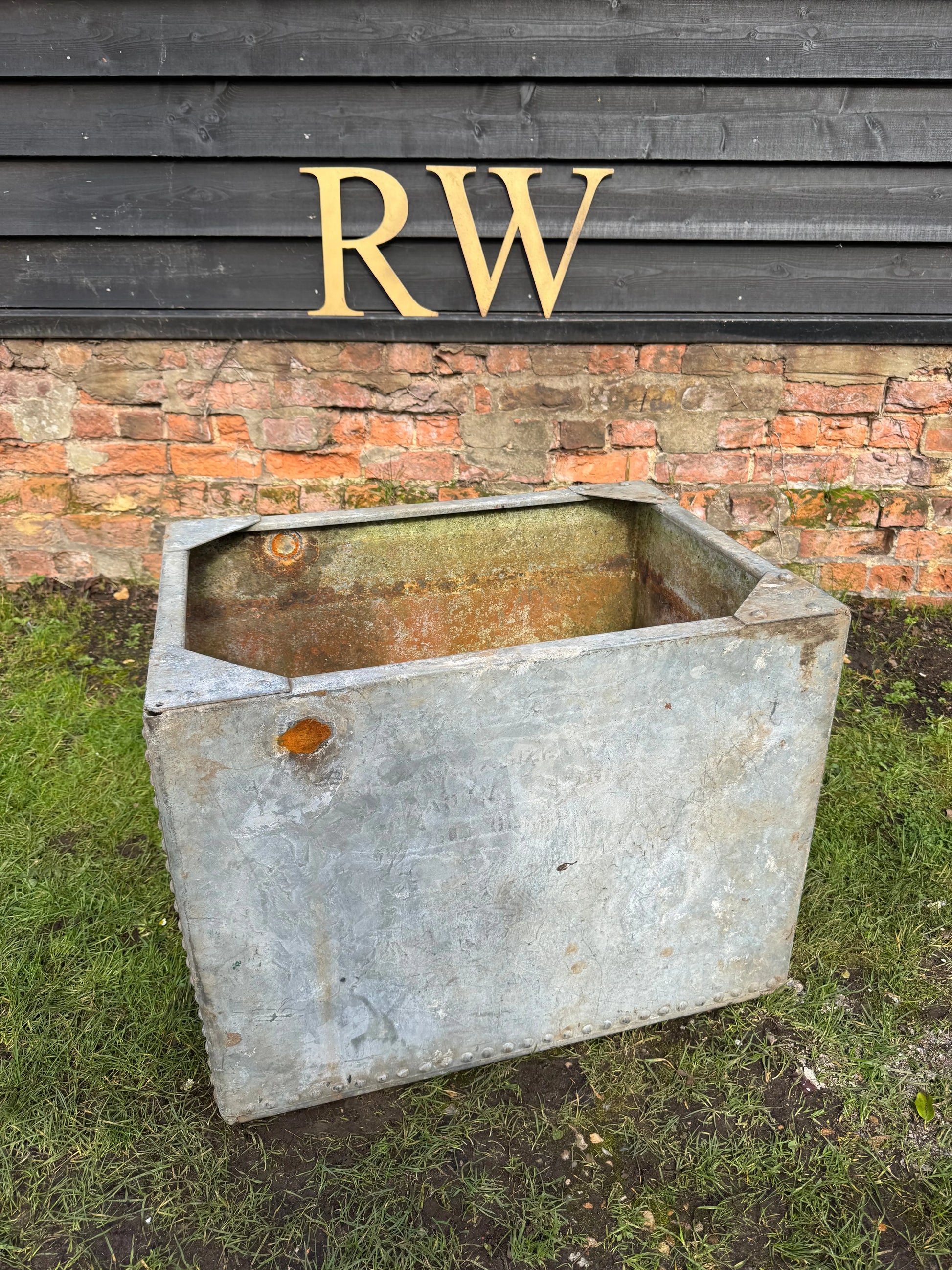 Riveted Galvanised Trough Planter /  Raised Flower Bed Plant Olive Tree Pot W2 RUSTIC WAREHOUSE NORFOLK