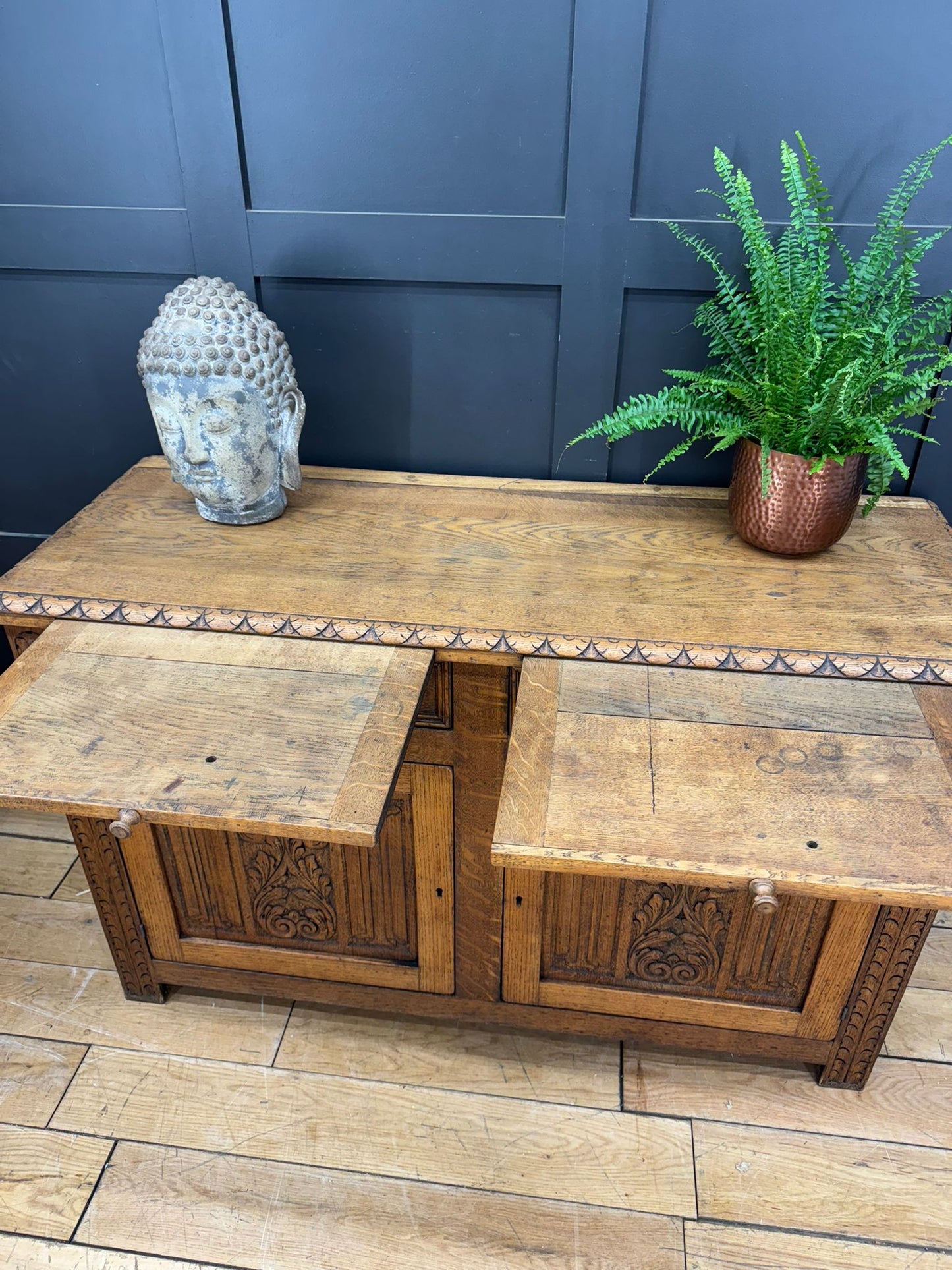 Antique Solid Oak Sideboard – Stripped Finish – Cupboard Drawers