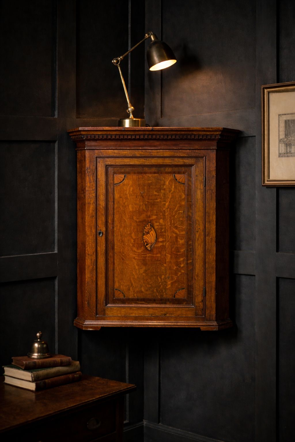 Georgian Oak Wall Corner Cupboard / Hanging Corner Cabinet / Hall Storage