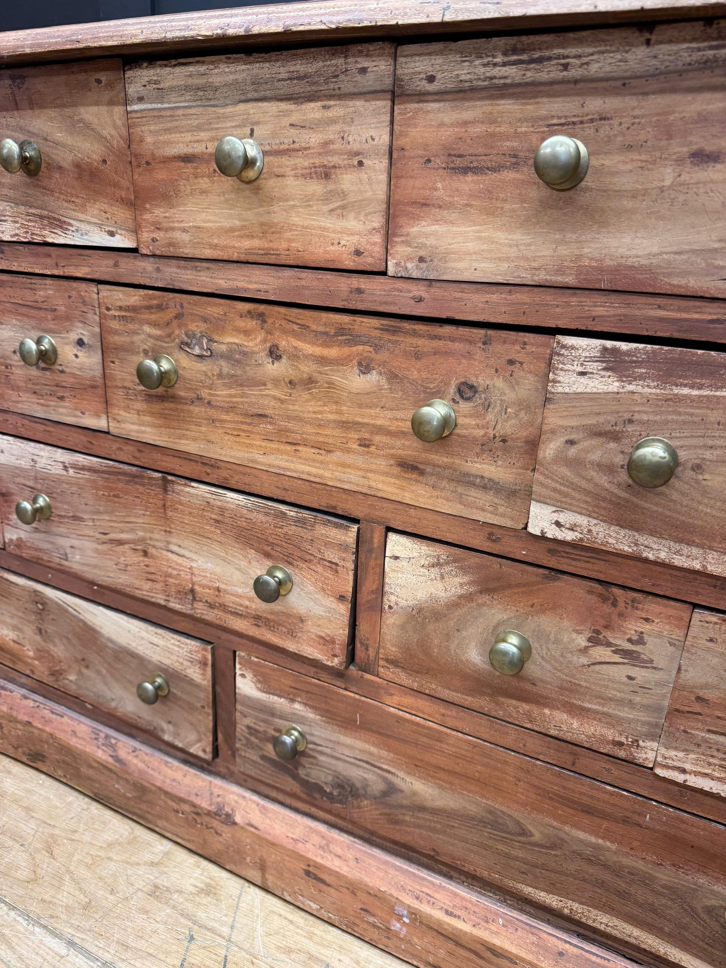 Vintage Rustic Hardwood Multi Drawer Sideboard Apothecary Storage Cabinet