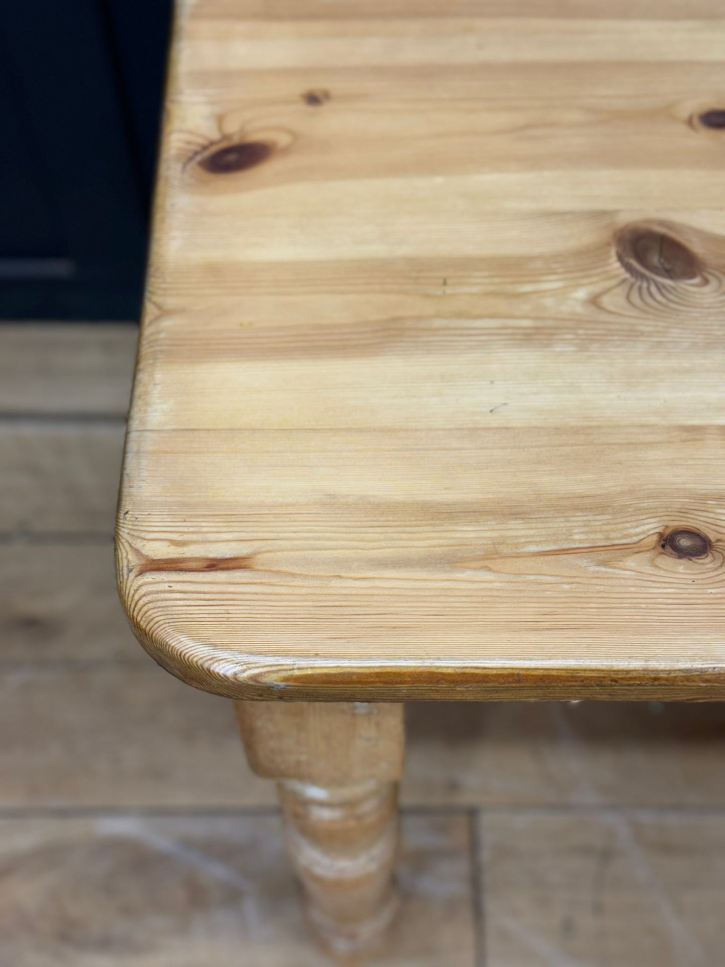 Vintage Pine Farmhouse Kitchen Table Turned Legs Drawer Rustic Dining