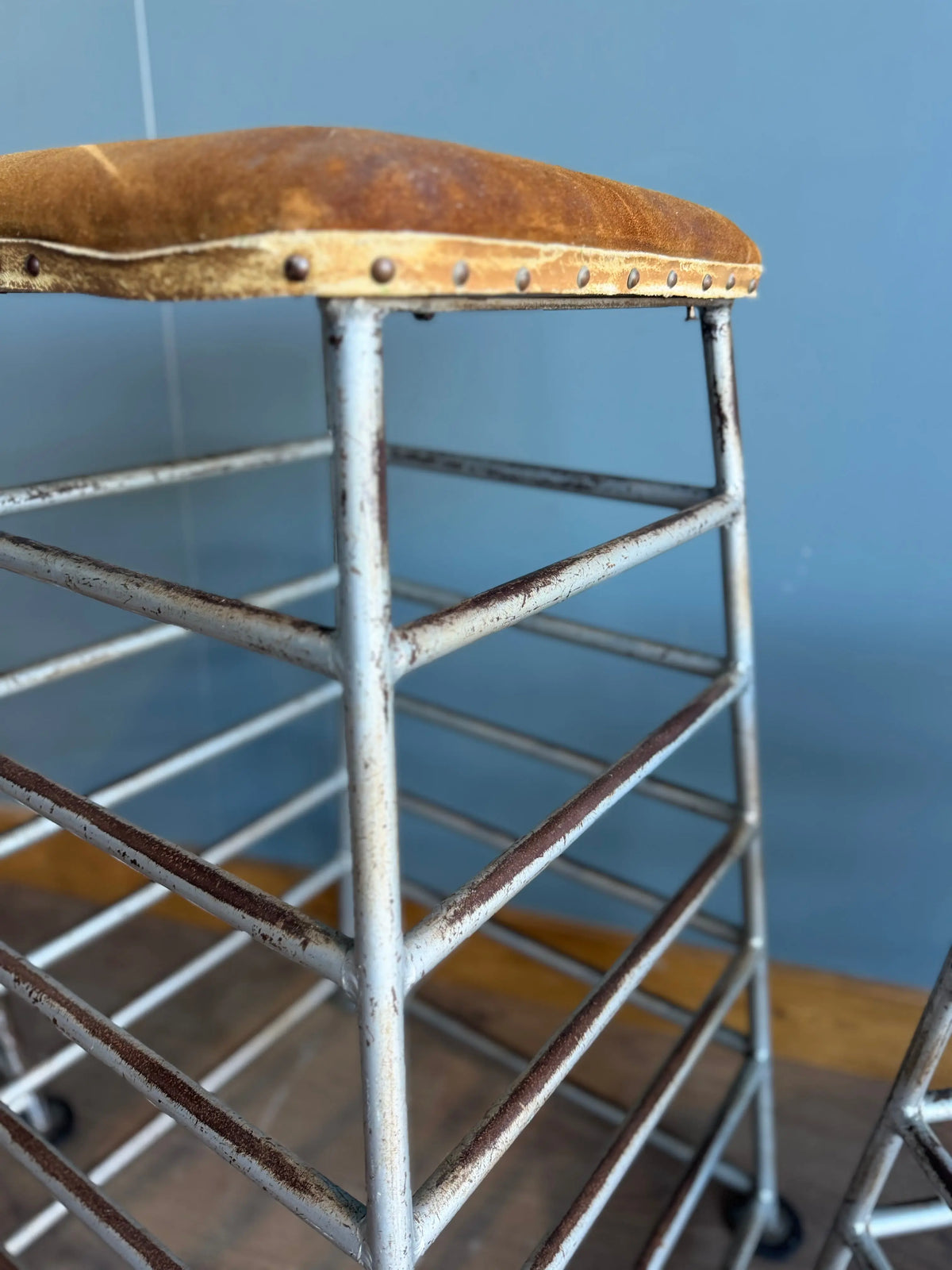 Vintage Industrial School Gym Parkour Stools Set of 3 PE Equipment Bar Seating