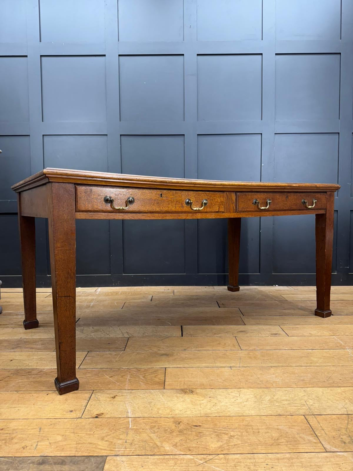 Antique Oak Leather Top Writing Desk /Console Table With Drawers