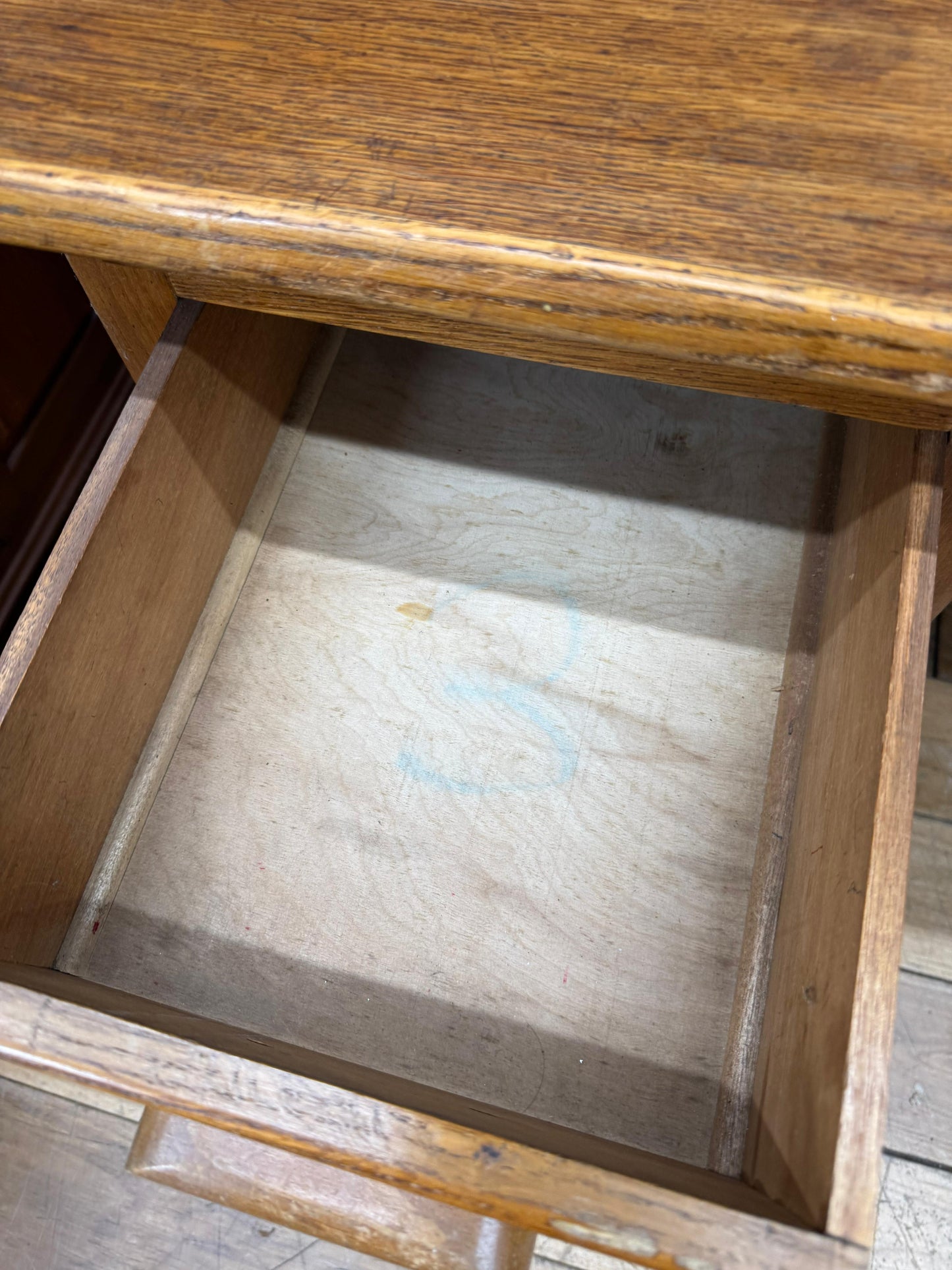 Vintage Oak Twin Pedestal Office Desk / Retro Office Furniture