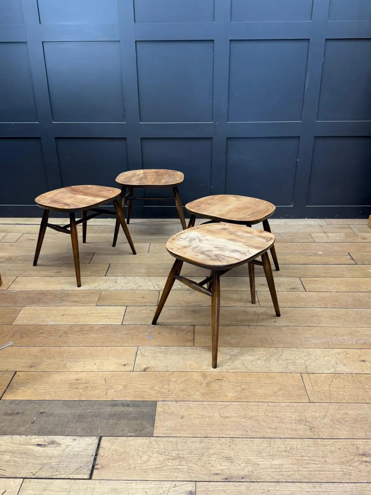 Set of 4 Ercol Elm Stools Converted Chairs Mid Century Retro Seating. Reworked RUSTIC WAREHOUSE NORFOLK