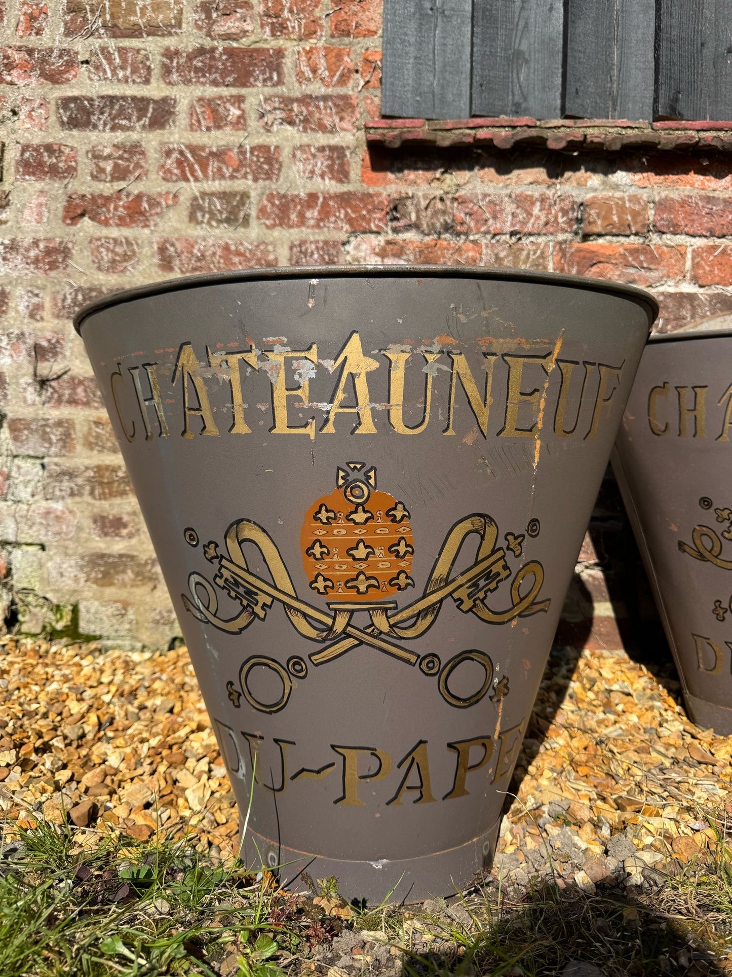 Antique Pair Of Vintage French Grape Hod  Chateauneuf Du Pape Log Basket Planter