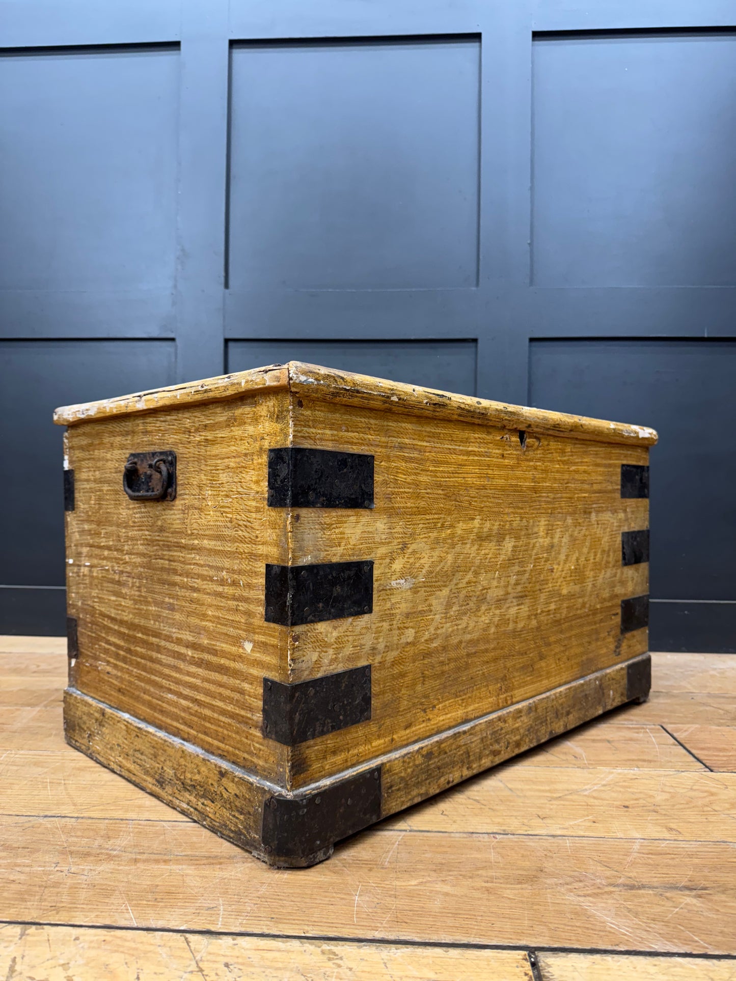 Antique Scumble Pine Trunk / Chest Coffee Table / Rustic Box Storage Toy