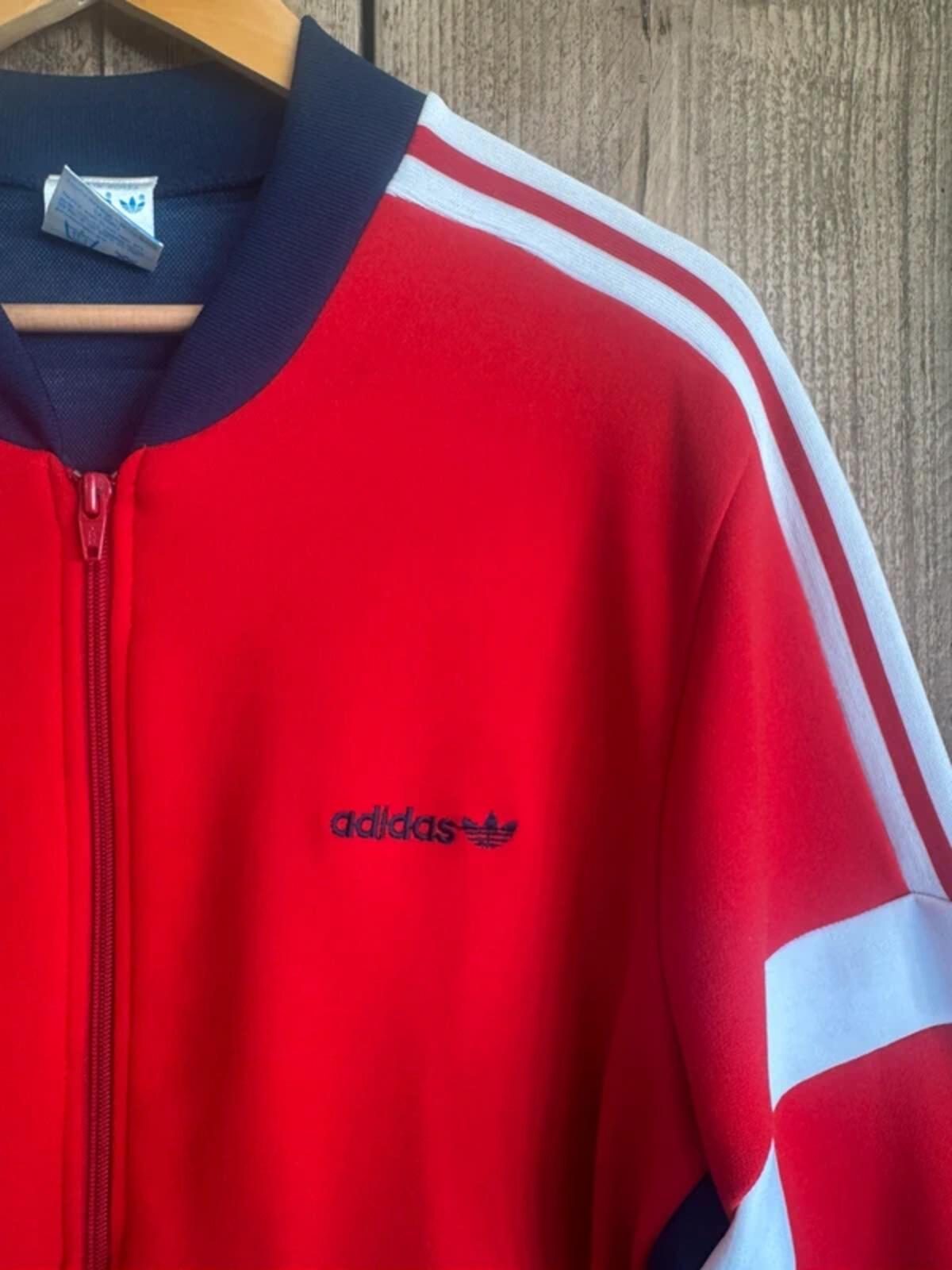 Vintage Adidas Tracksuit Top Red Navy White Trefoil Made In Korea 80s Large #337