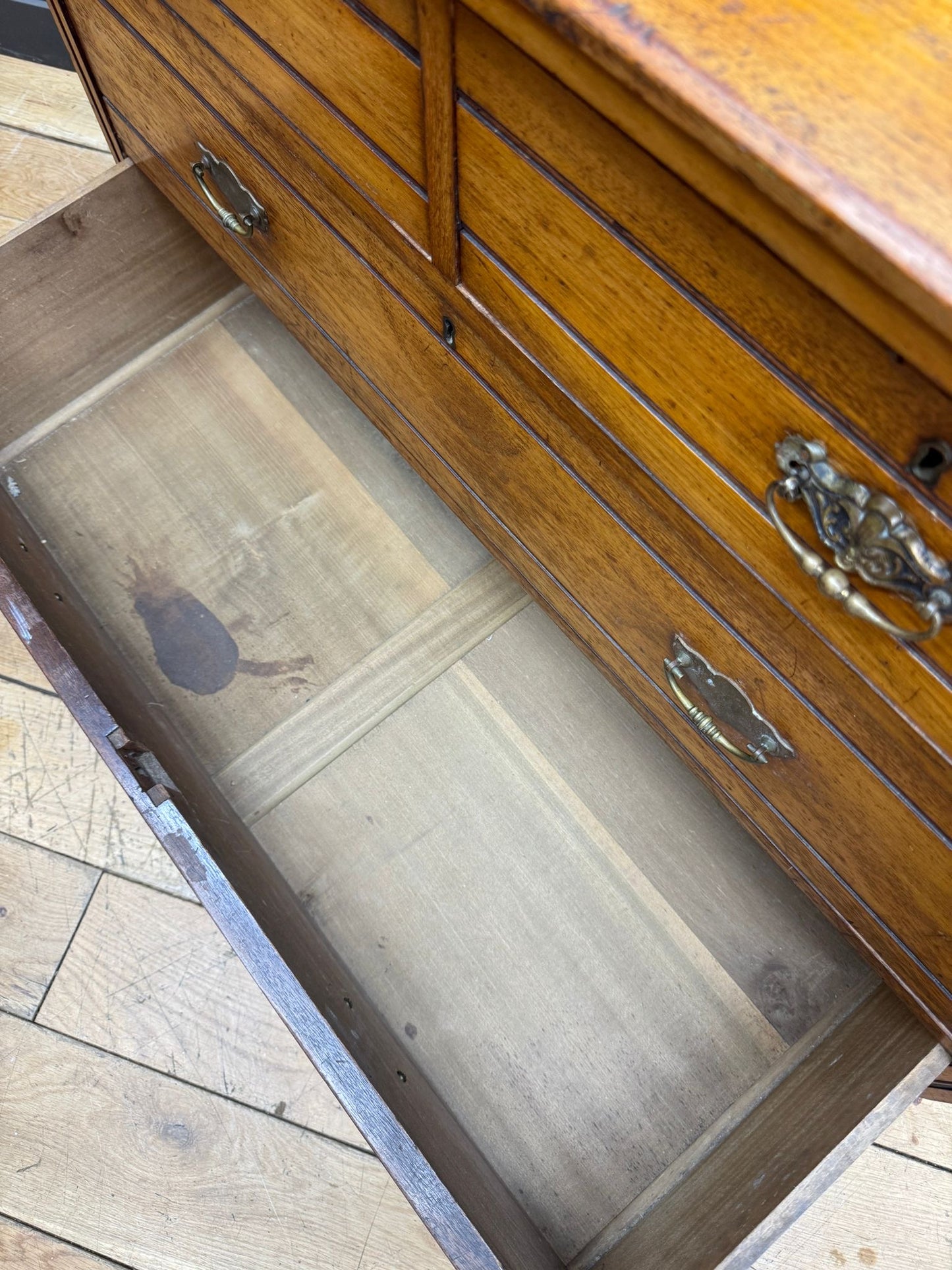 Antique Walnut Dressing Table Mirror, Chest of Drawers, Bedroom Storage