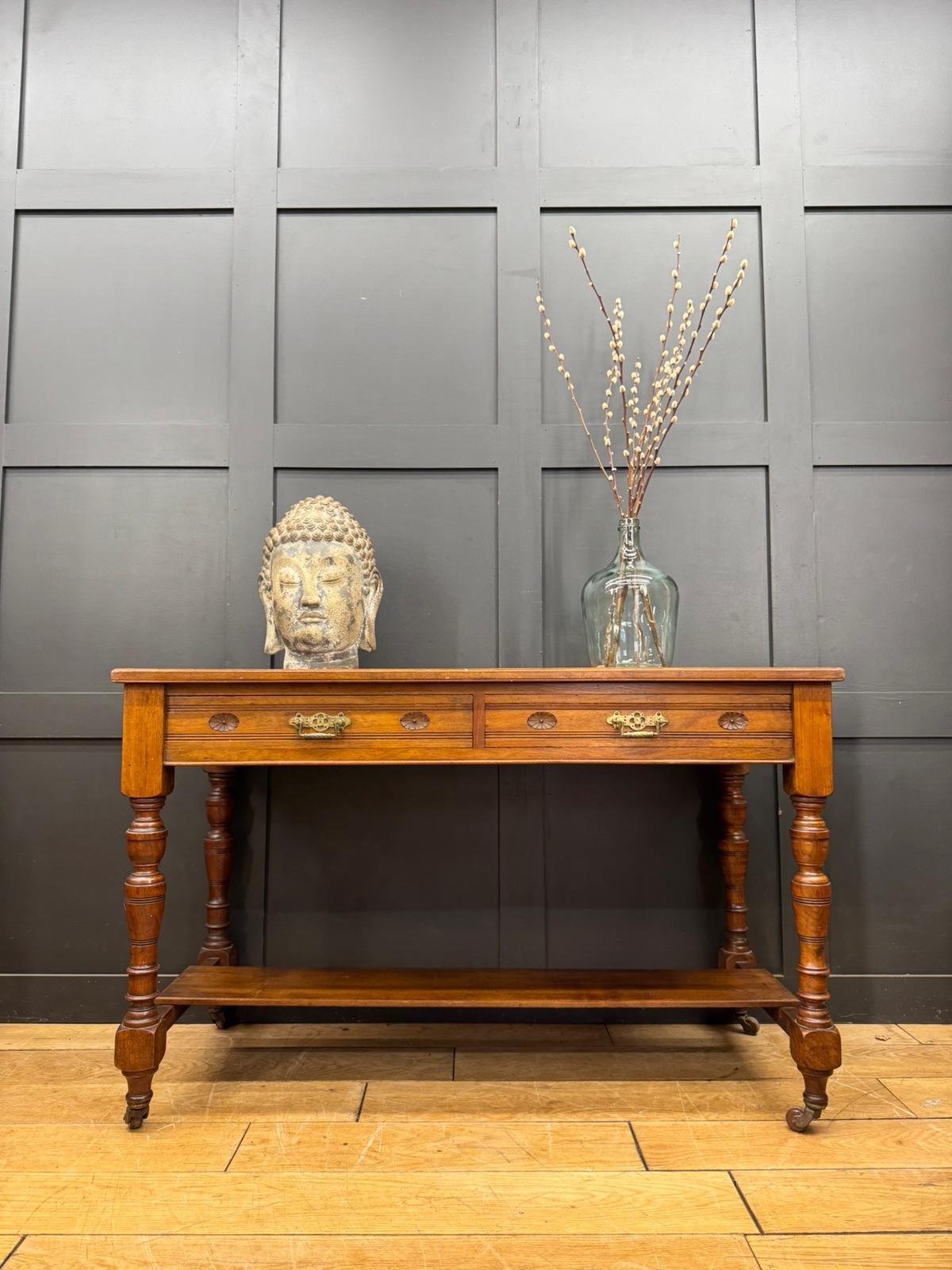 Victorian Walnut Console Side Hall Writing Desk Sofa Table 2 Drawer Antique