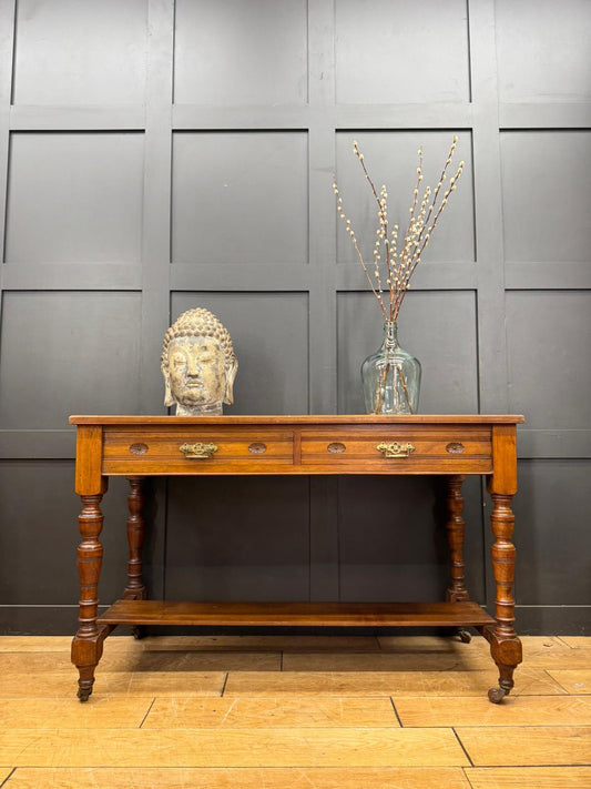 Victorian Walnut Console Side Hall Writing Desk Sofa Table 2 Drawer Antique