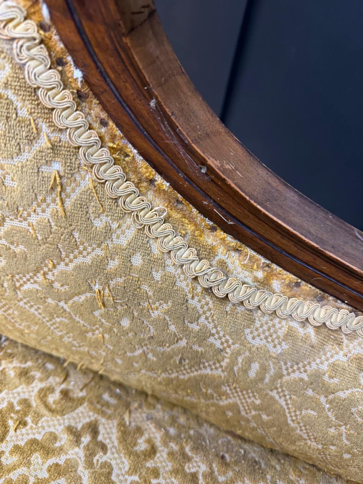 Victorian Carved Mahogany Chaise Longue in Gold Cut Velvet