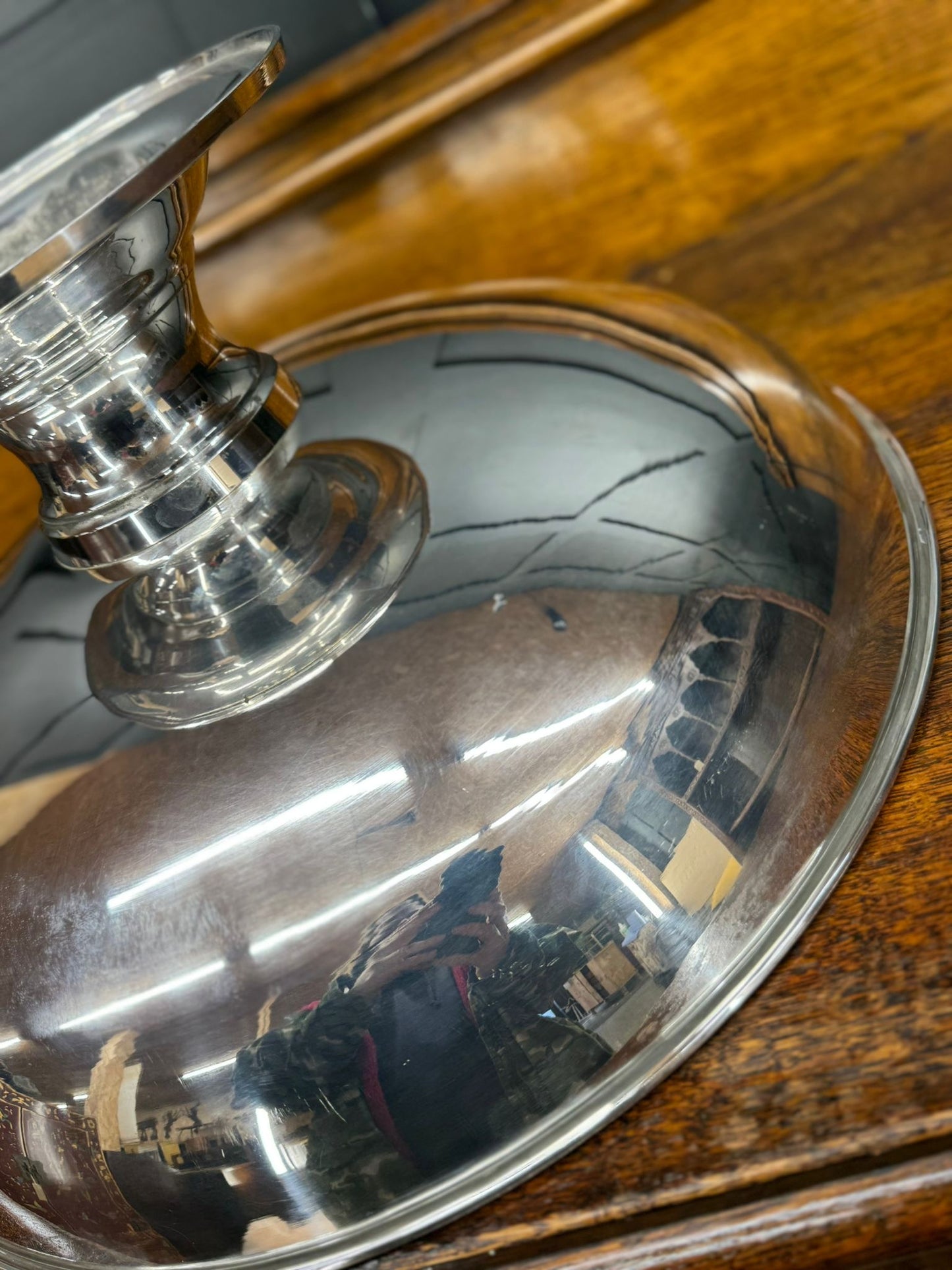 Large Polished Metal Punch Bowl on Pedestal – Barware / Party Decor