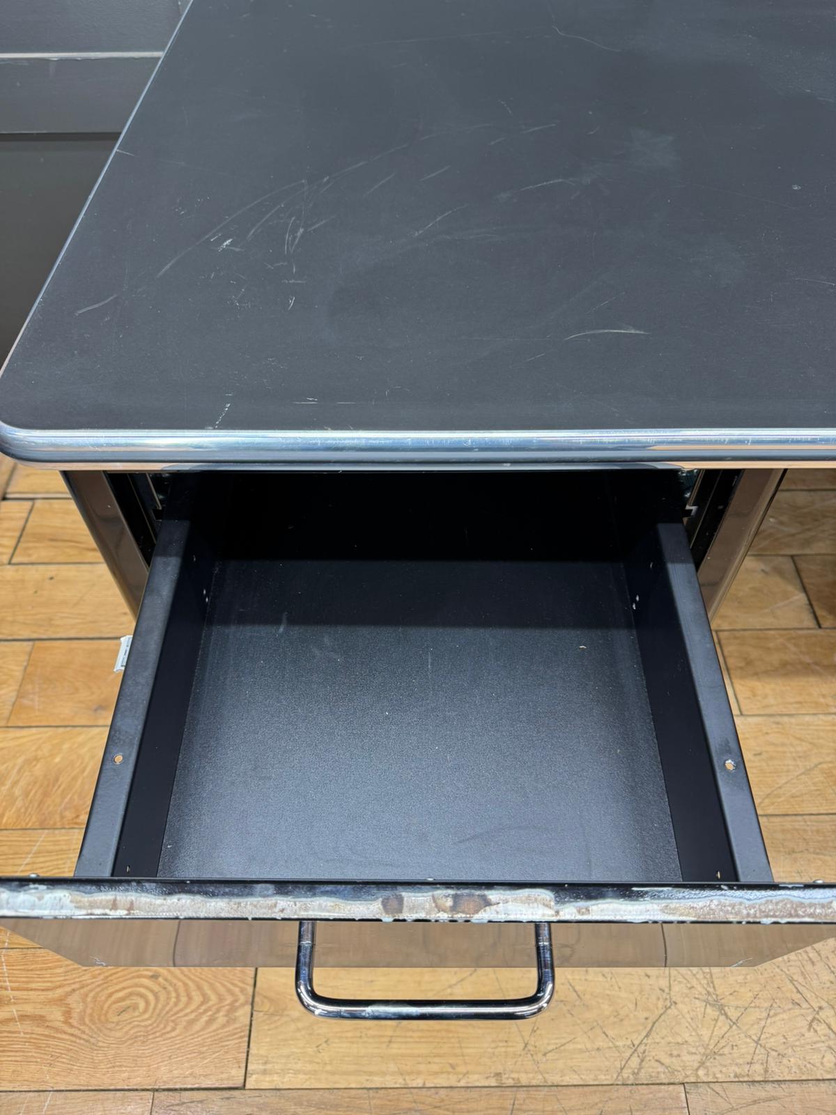 Art Deco Style Black Metal Desk / Müller Chrysler Office Twin Pedestal Desk