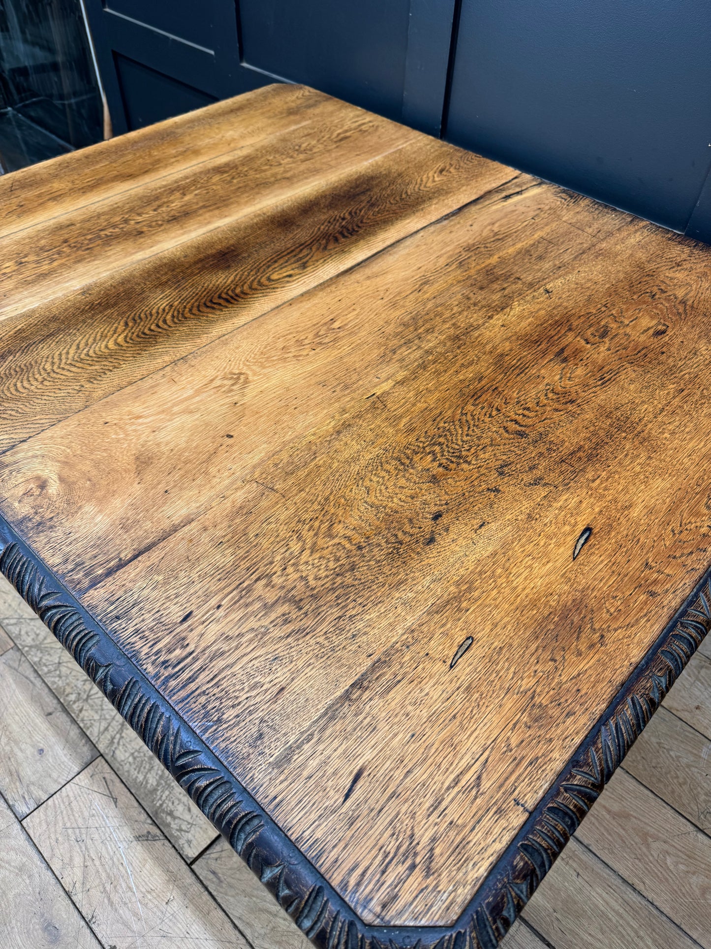 Antique Carved Oak Dining Kitchen farmhouse Table / Victorian