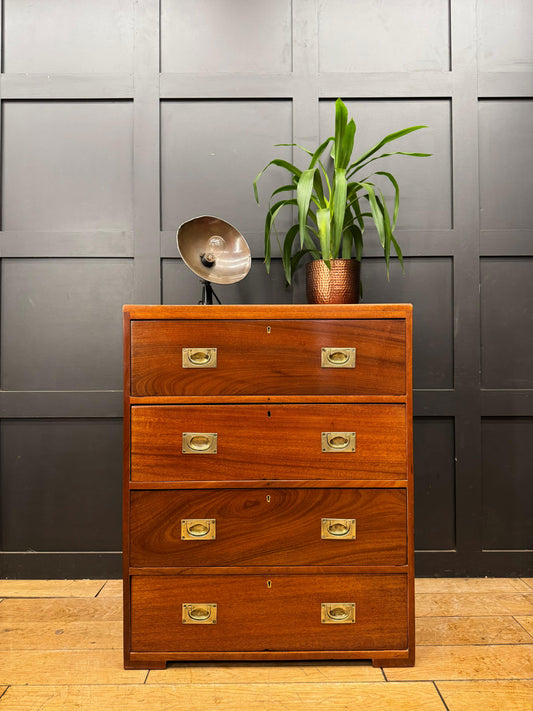 Antique Campaign Military Chest of Drawers Solid Mahogany Ship Drawers