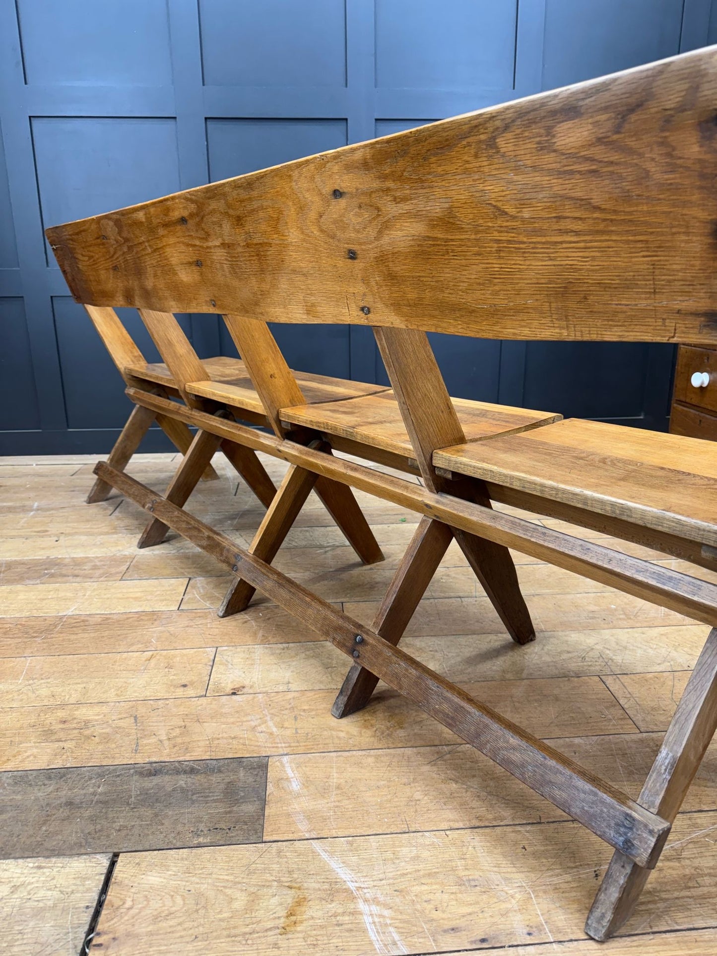 Salvaged Antique Oak Church Chairs Bench Seat / Hallway Folding Seating