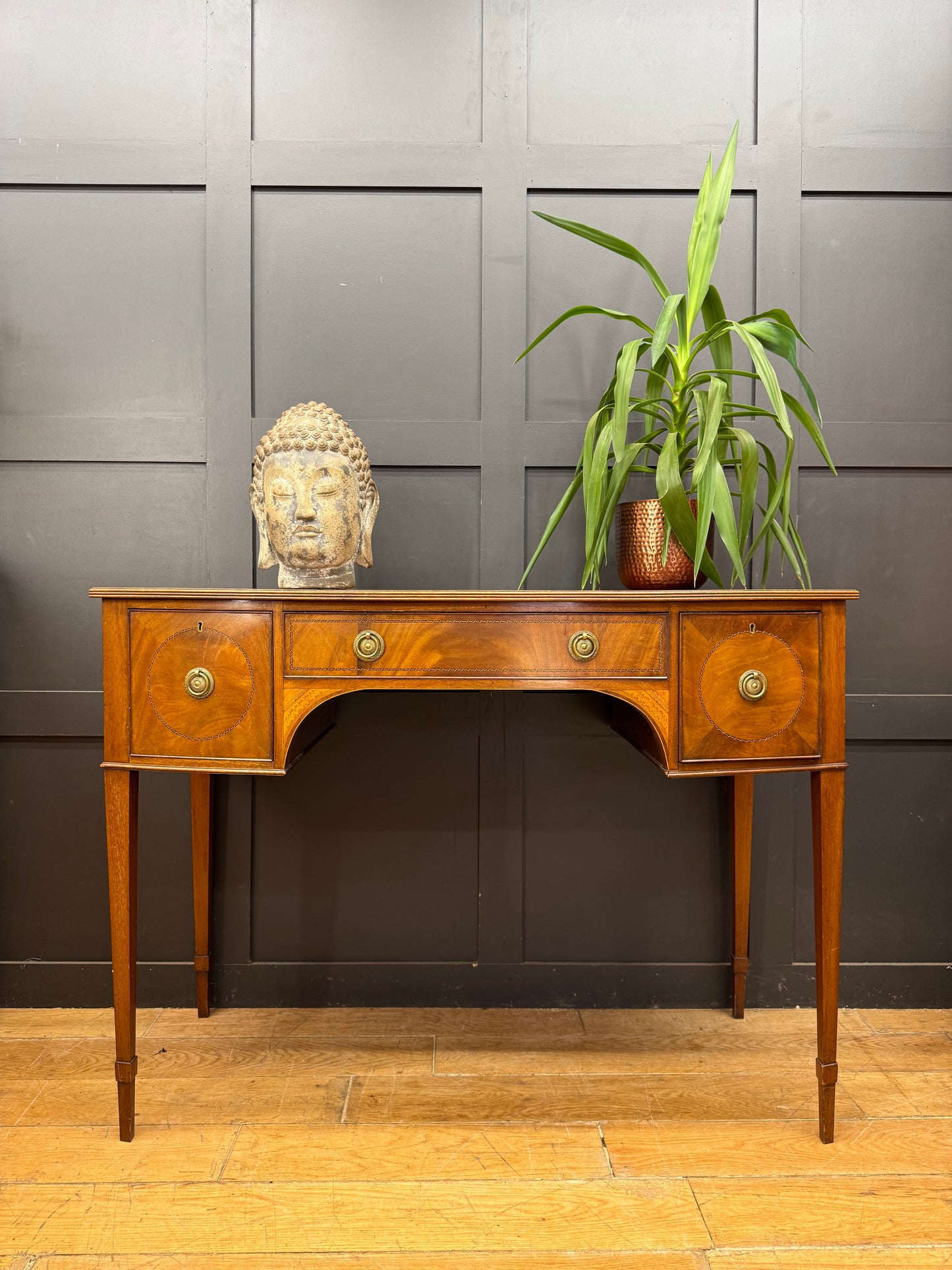 Edwardian Mahogany Bowfront Sideboard Console Table Inlaid 3 Drawer