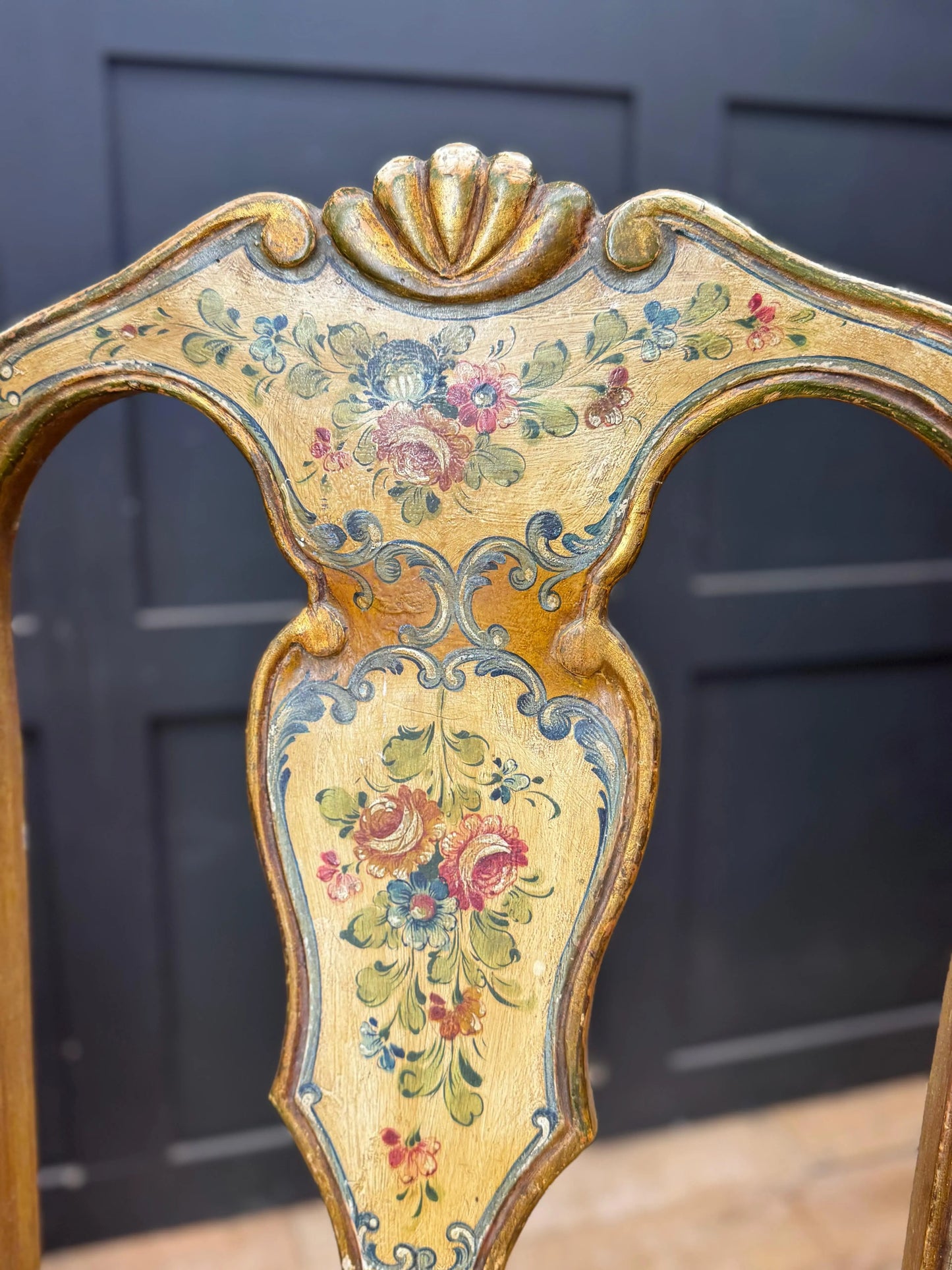 Antique Pair Italian Polychrome Painted Dining Chairs Accent Chairs Venetian RUSTIC WAREHOUSE NORFOLK
